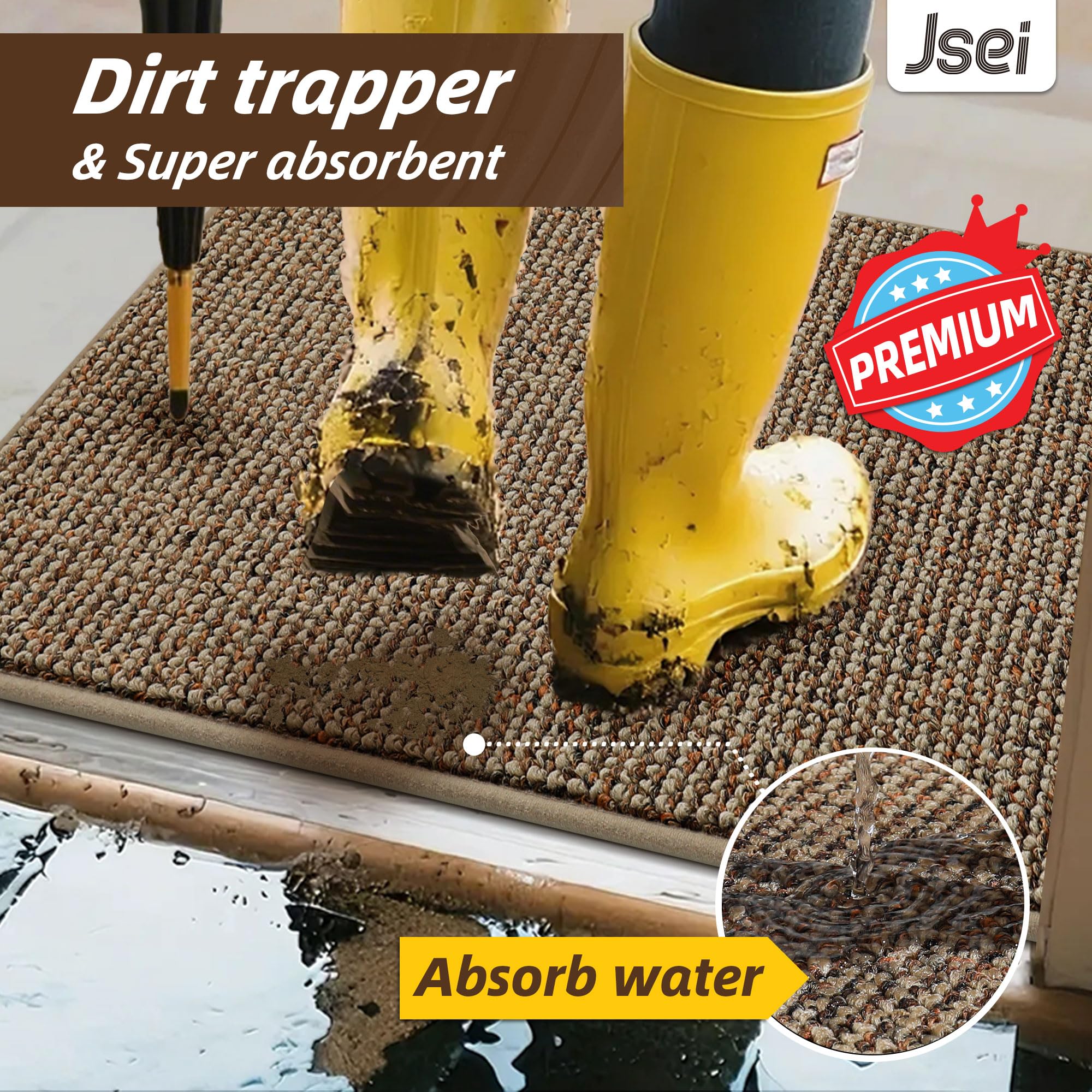 JSEI Dirt Trapper Door Mat 24"x36" Non-Slip Washable Entrance Mat, Dog Doormats, Absorbent & Fade-Resistant Floor Mats, Low Profile Welcome Mats for Entryway, Front Door, and Inside Entrance, Beige