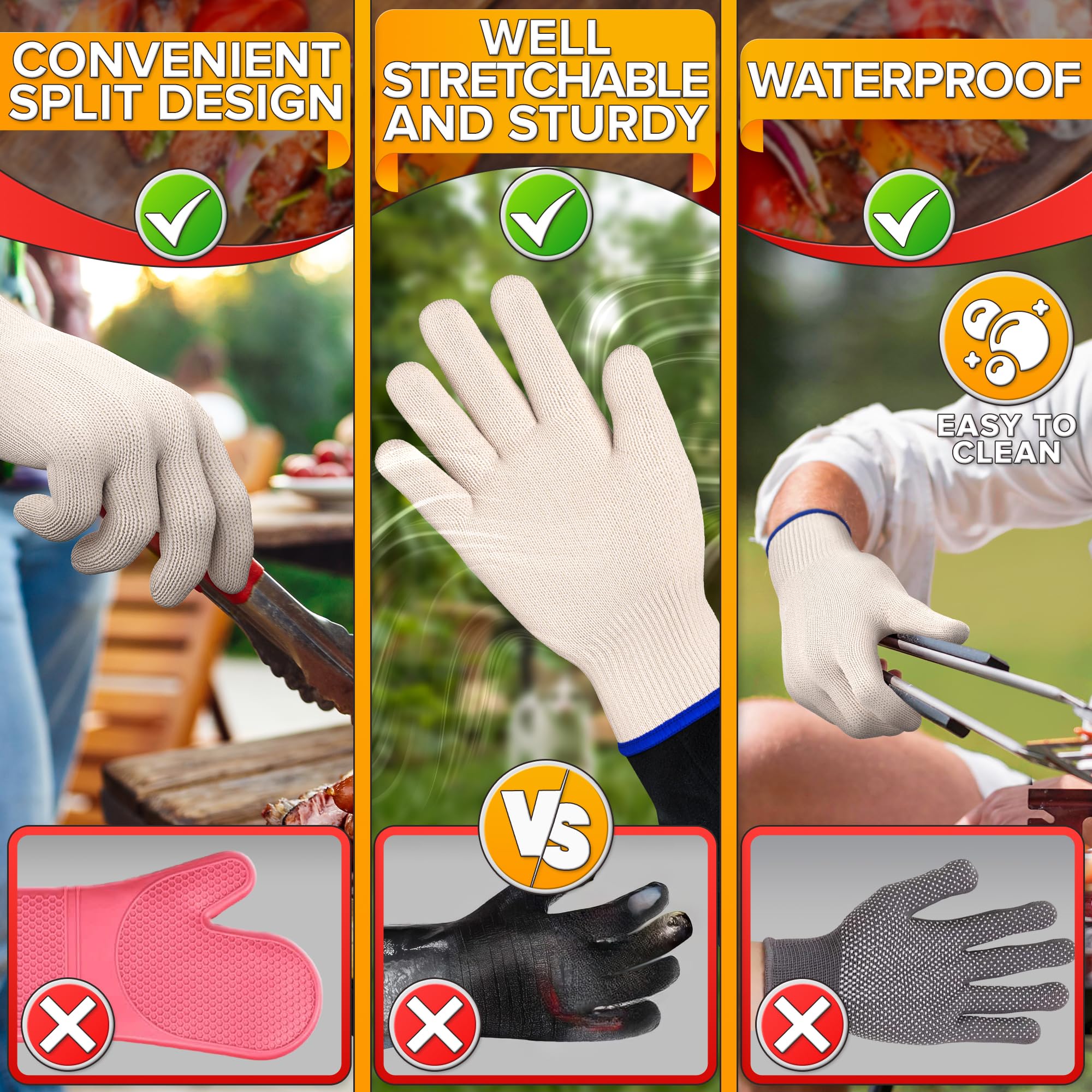 Heat Resistant Gloves for Grilling & Baking - Comfortable Aramid Oven Gloves with Fingers, Thick Knit Design - Ensures Hand Protection and Secure Grip for Handling Hot Pans and Dishes