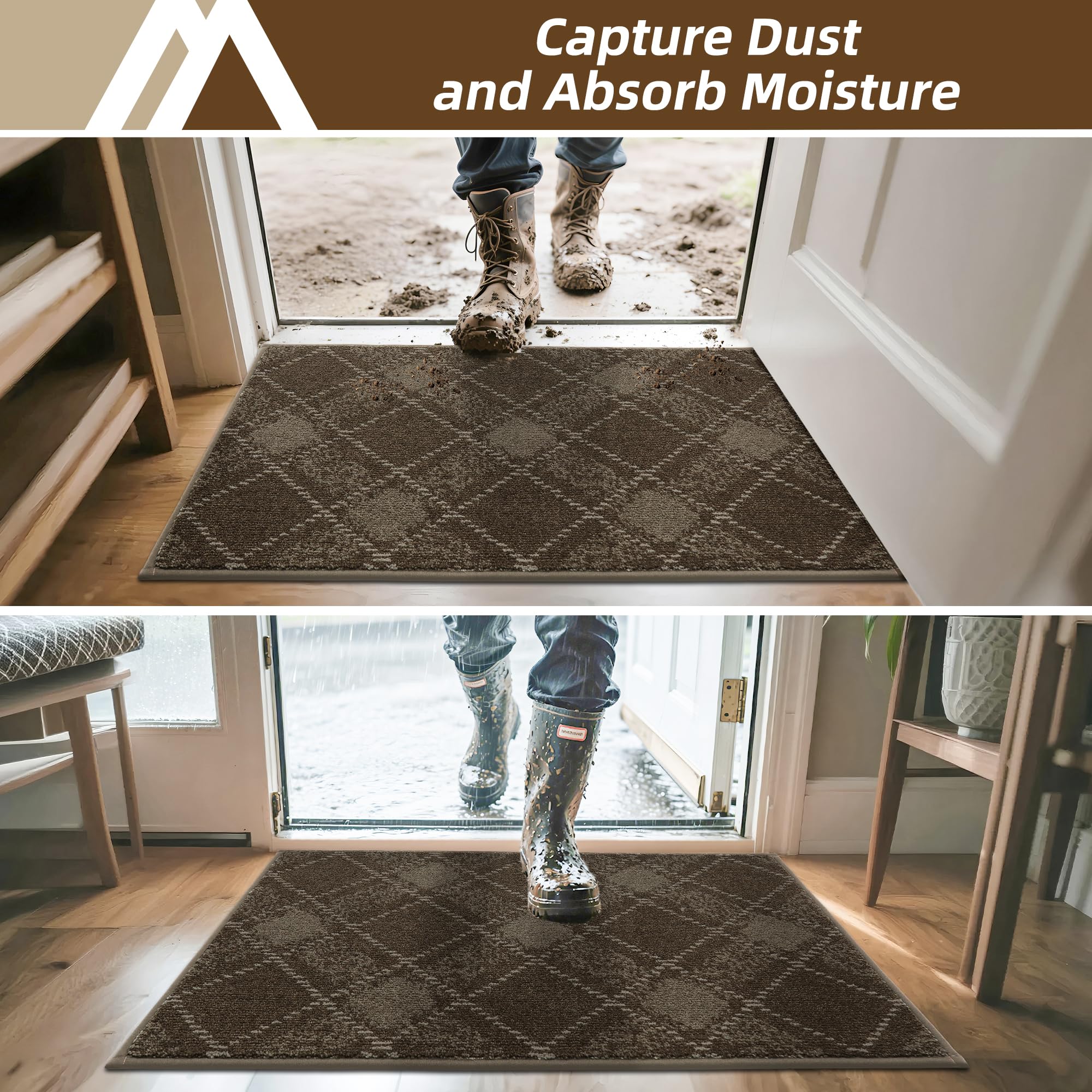 COSY HOMEER Plaid Door Mat 32" x 48",Dirt Trapper Entryway Rugs,Non-Slip Washable Farmhouse Doormat,Low Profile Welcome Mats for Muddy Paws Brown