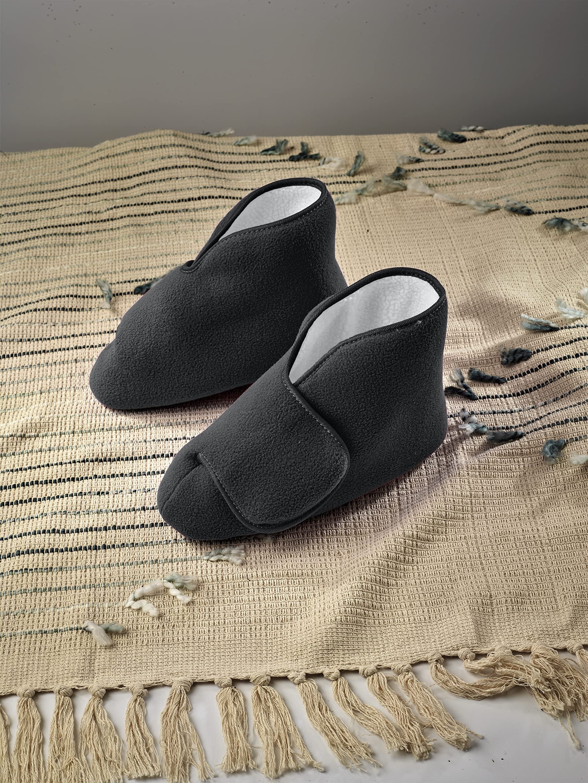 Silvert's Adaptive Clothing & Footwear Men’s & Women’s Extra Wide Soft Fleece Diabetic Bootie Slippers for Seniors - Black XL