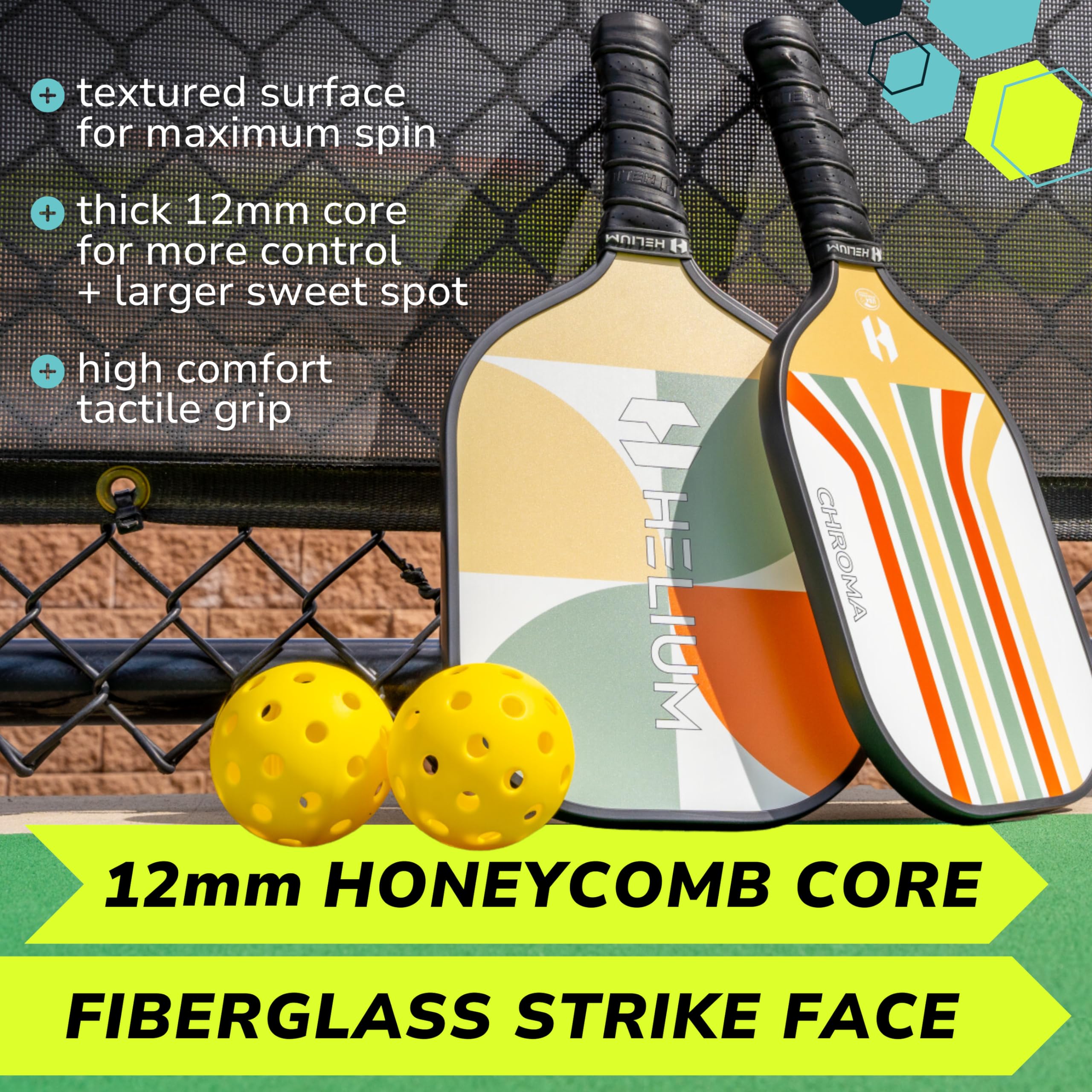 Helium Pickleball Paddles Set of 4 - USAPA Certified - Graphite Fiberglass Surface, Lightweight Honeycomb Core