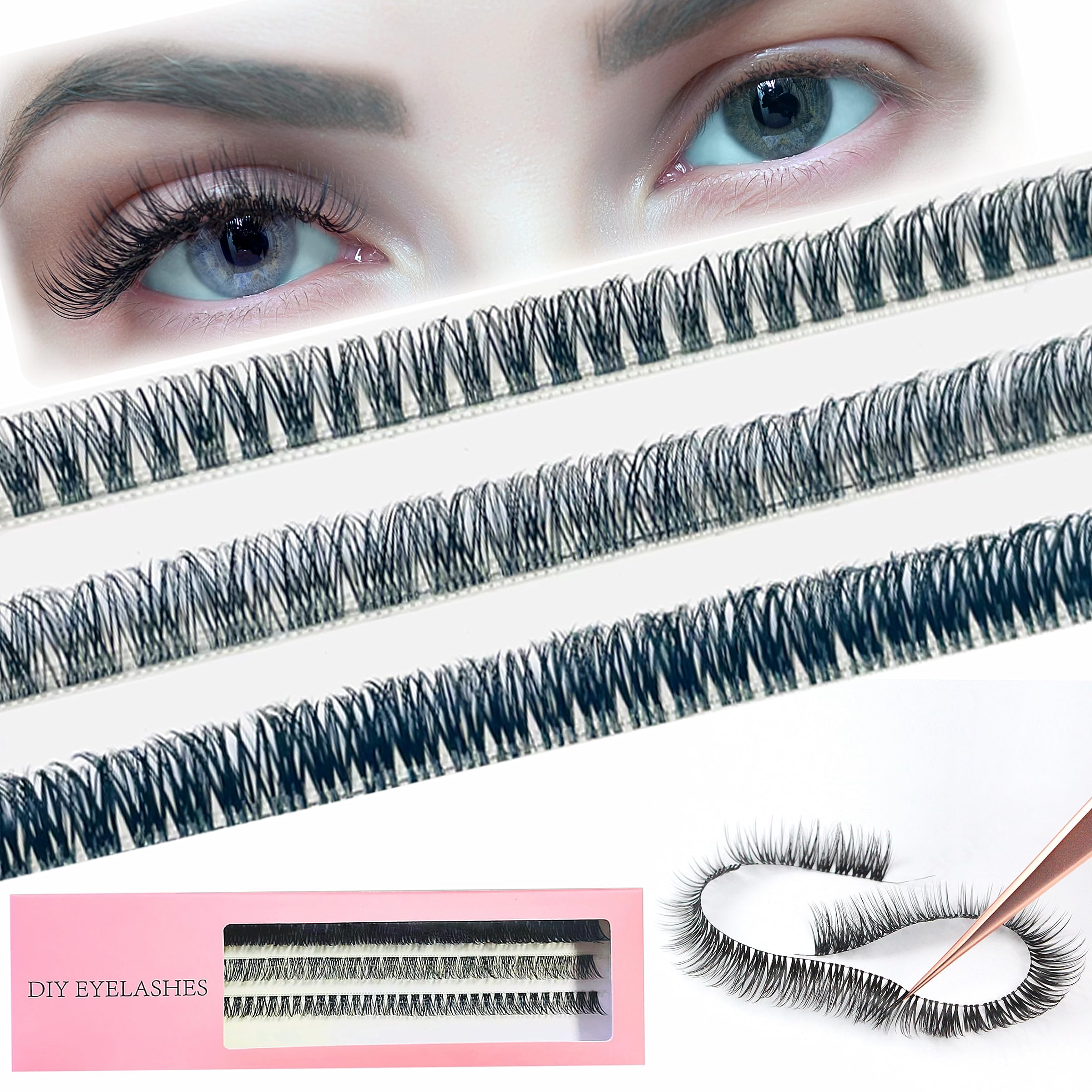 TRZLIFE Eyelash Clusters, 72 PCS DIY Individual Lash Extension Create Personal Eyelash Style Easily Super Natural and Comfortable Clear Band Non-Friable Reusable False Eyelash Mix 10/12/14mm