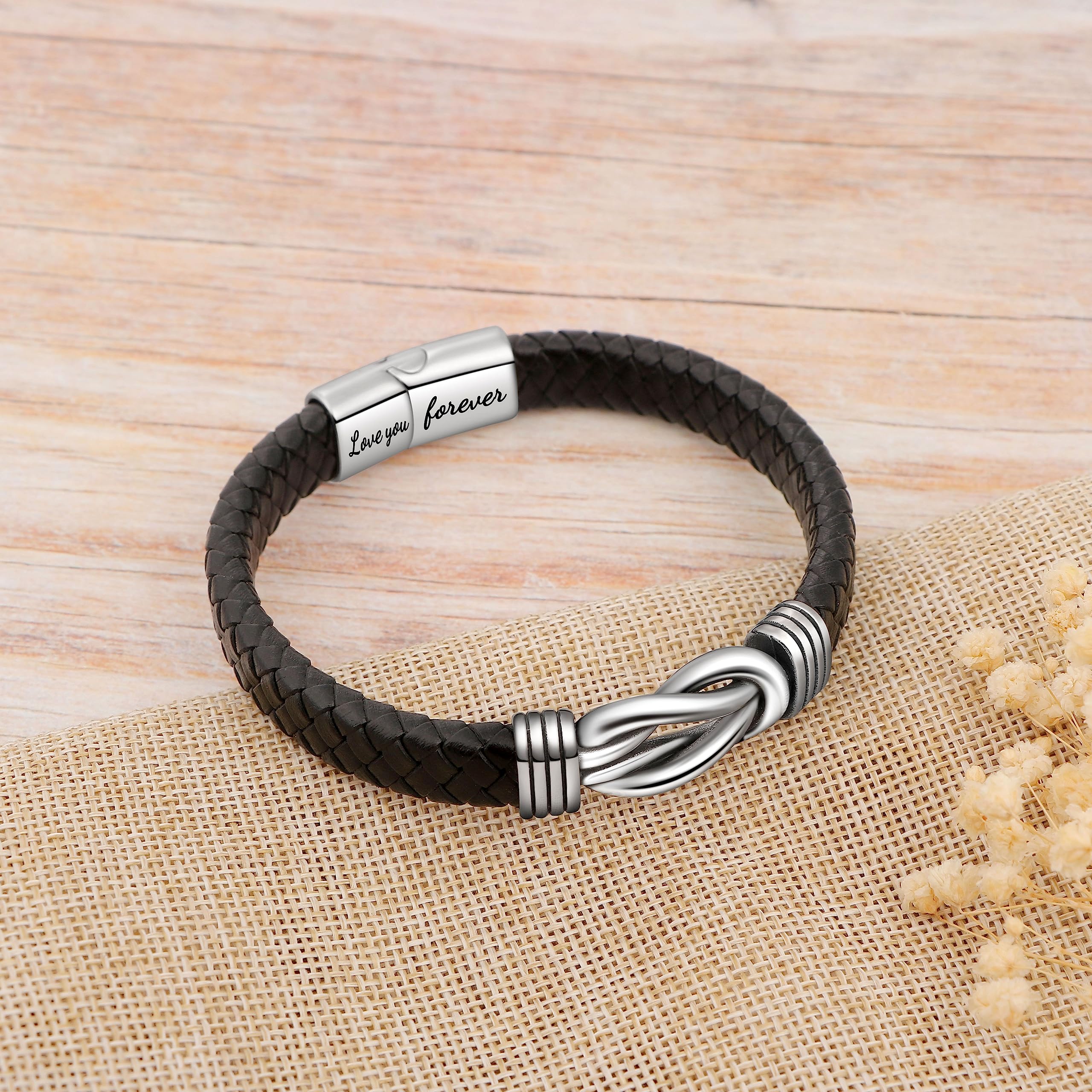 Grandson Bracelets from Grandma Grandson Gifts from Grandpa Love You Forever Knot Bracelet Gift for Teenagers Back to School Christmas Easter Birthday Gift Braided Leather Bracelets for Men 7.5 Inches