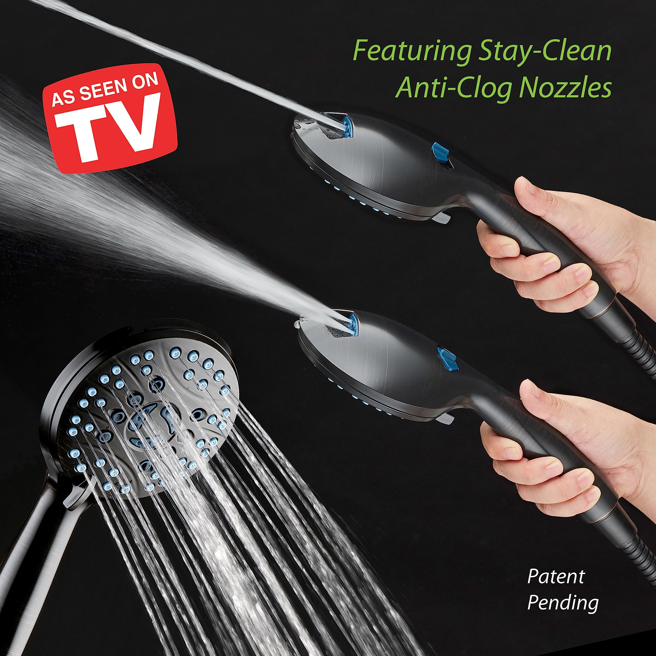 AquaCare High Pressure 8-mode Handheld Shower Head - Anti-clog Nozzles, Built-in Power Wash to Clean Tub, Tile & Pets, Extra Long 6 ft. Stainless Steel Hose, Wall & Overhead Brackets