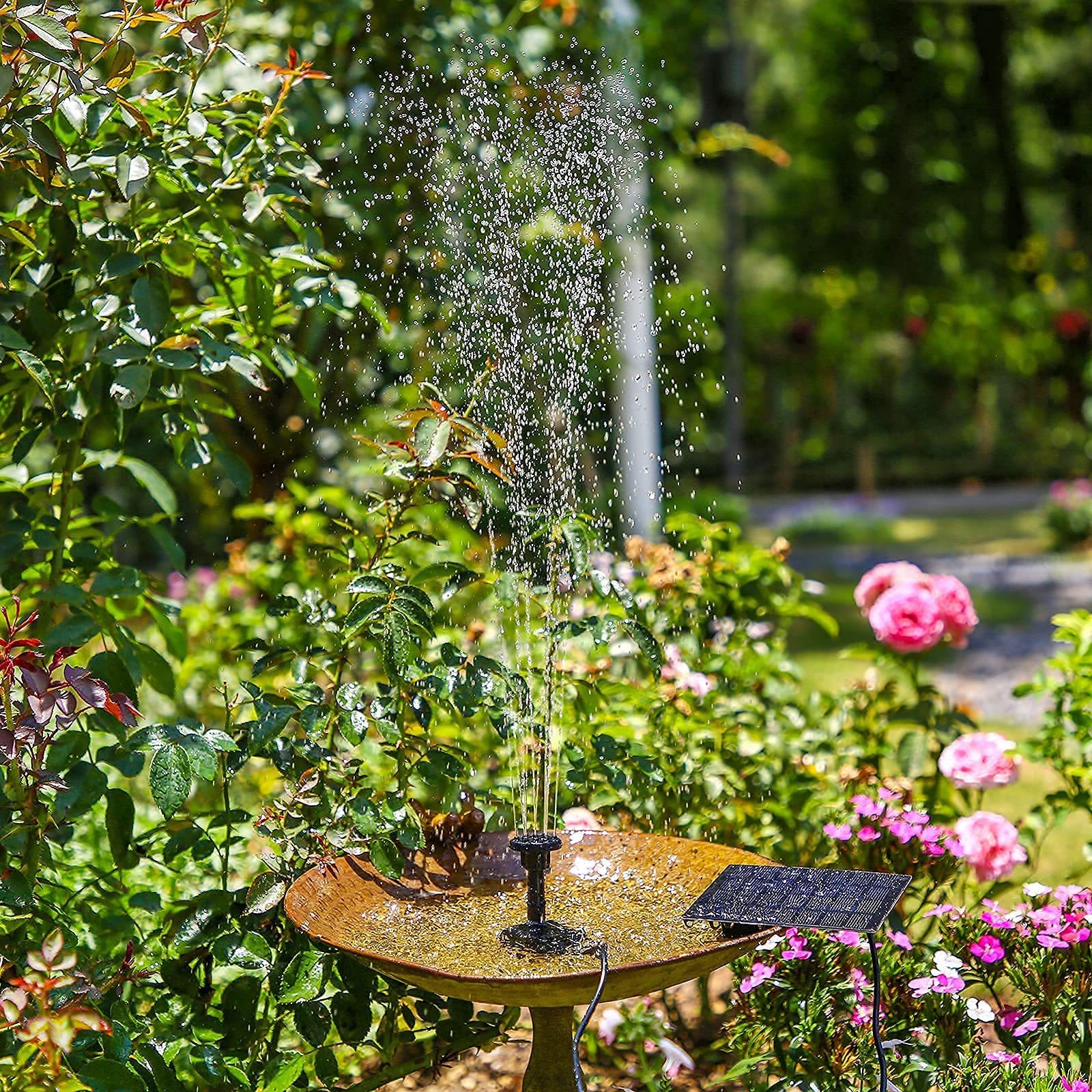 AISITIN DIY Solar Water Pump Kit for Water Feature Outdoor, Solar Powered Water Fountain Pump with 6 Nozzles for Bird Bath, Ponds, Garden, Fish Tank