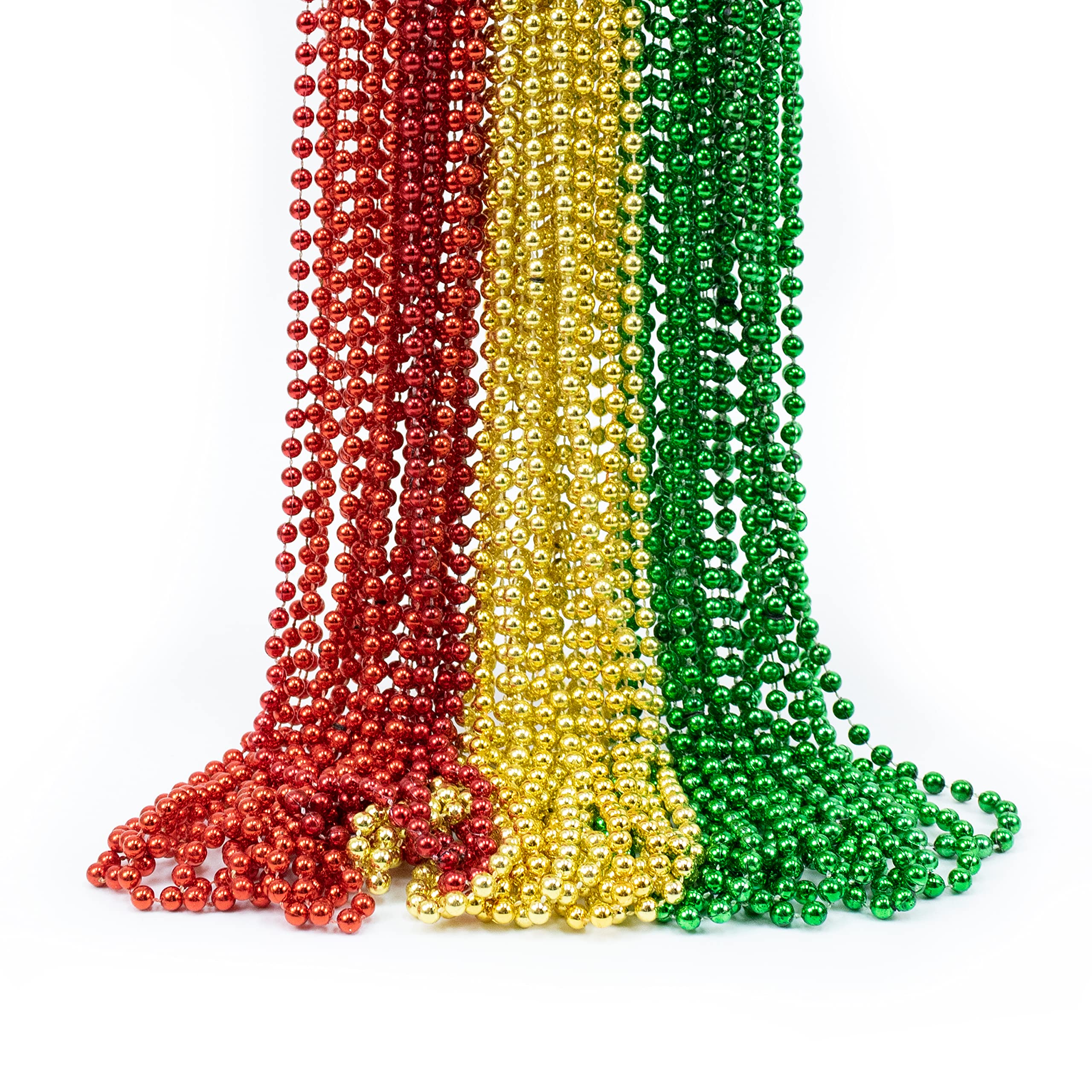 GIFTEXPRESS 72 pack of 33" Mardi Gras Beads Necklace, Metallic Red Gold Green Beaded Necklace, Mardi Gras Throws, Party Beads Costume Necklaces, Plastic, No Gemstone, Plastic, No Gemstone