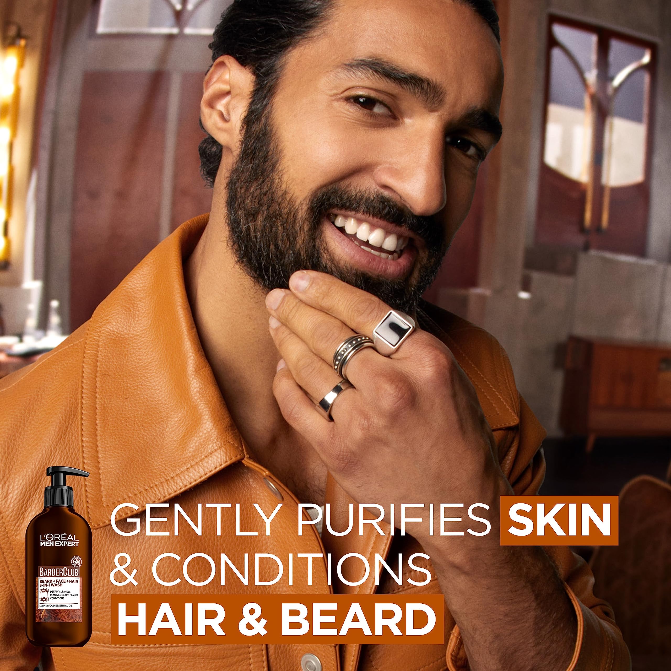 L’Oreal Paris Men Expert Cleansing 3-in-1 Beard, Face & Hair Wash 200ml, Barber Club Wash With Cedarwood Essential Oil, Deeply Cleanses and Removes Beard Flakes