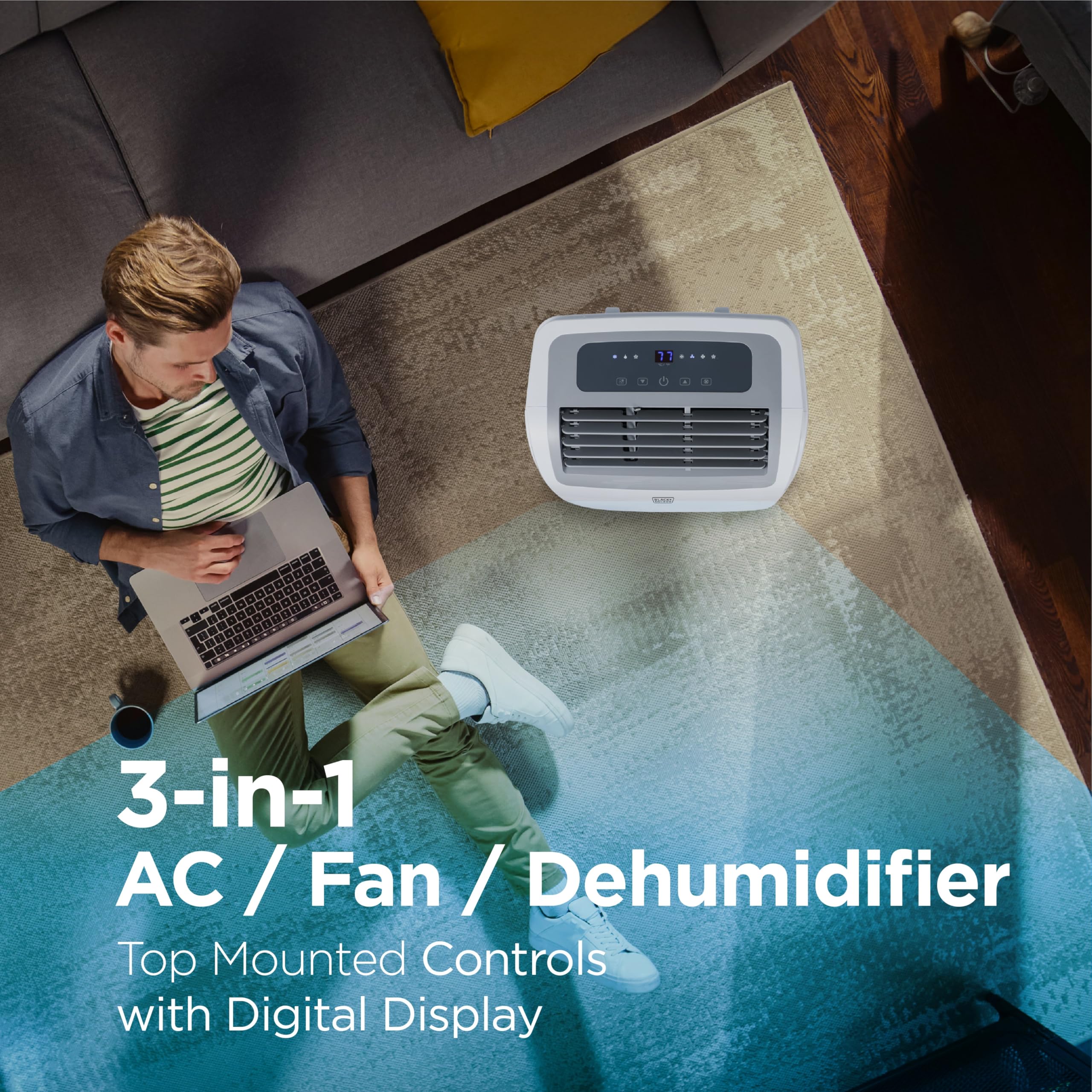BLACK+DECKER 14,000 BTU Portable Air Conditioner, 3-in-1 AC, Dehumidifier and Fan, Portable AC Unit with Remote Control, Auto Evaporation, 3 Speeds, Window Kit Included, White, BPP10WTB