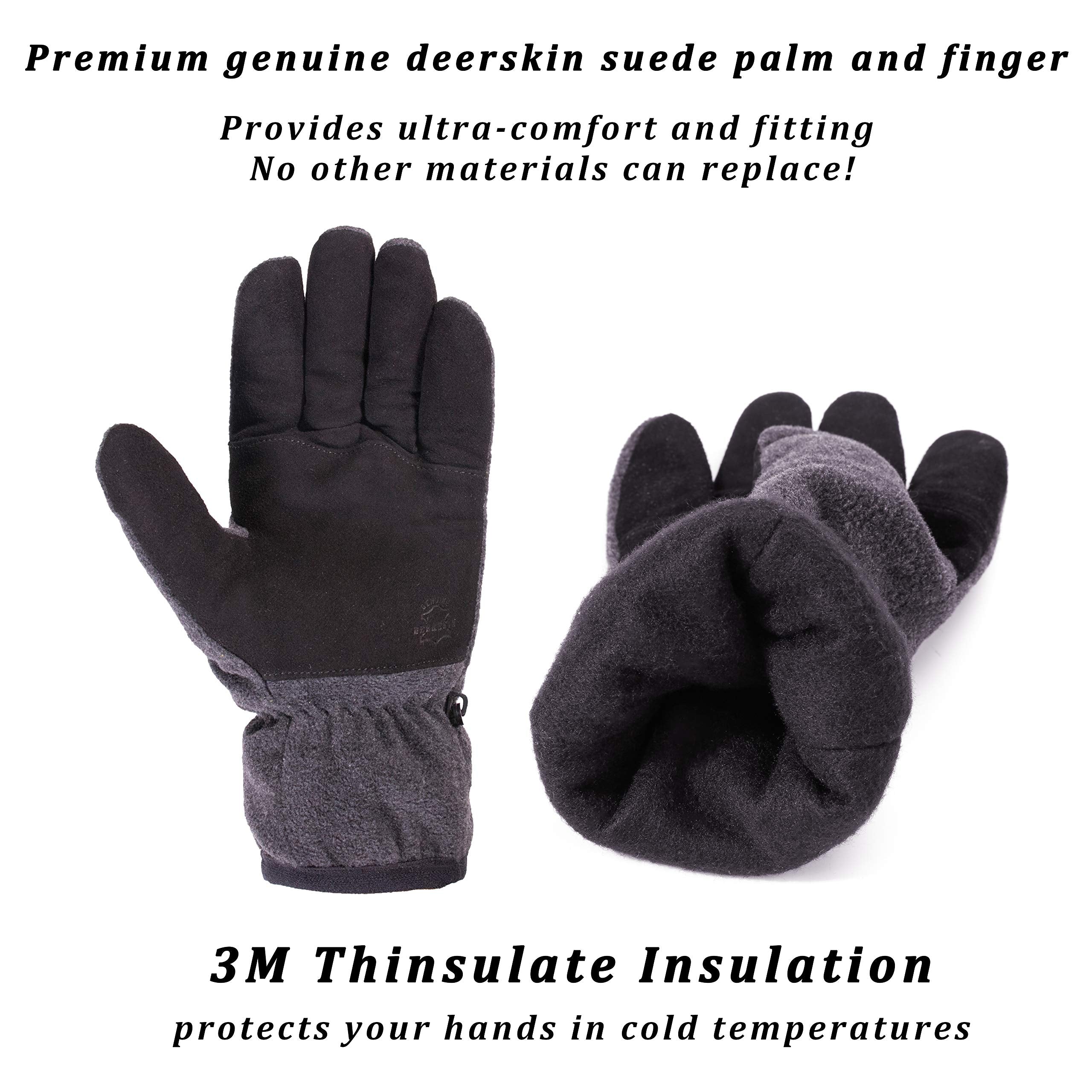 SKYDEER Winter Gloves with Soft Deerskin Suede Leather for Men and Women Cold Weather (SD8662T/L, Warm 3M Thinsulate Insulation)