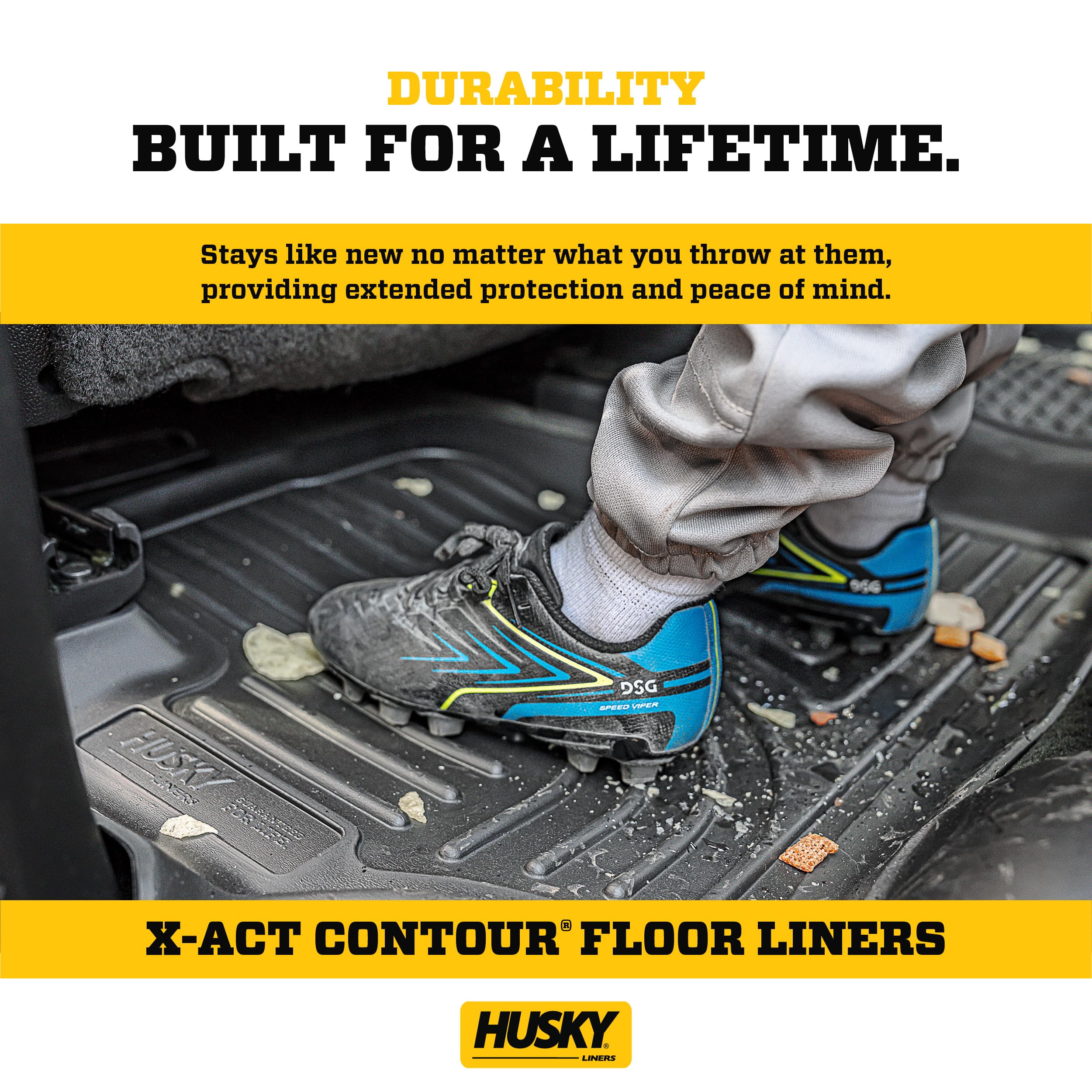 Husky Liners X-act Contour Floor Mats | Fits 2014-2018 Chevrolet Silverado & GMC Sierra 1500 Crew Cab; 2015-2019 Silverado/Sierra 2500/3500 Crew Cab | Front & 2nd Row, 3-pc Black - 53908