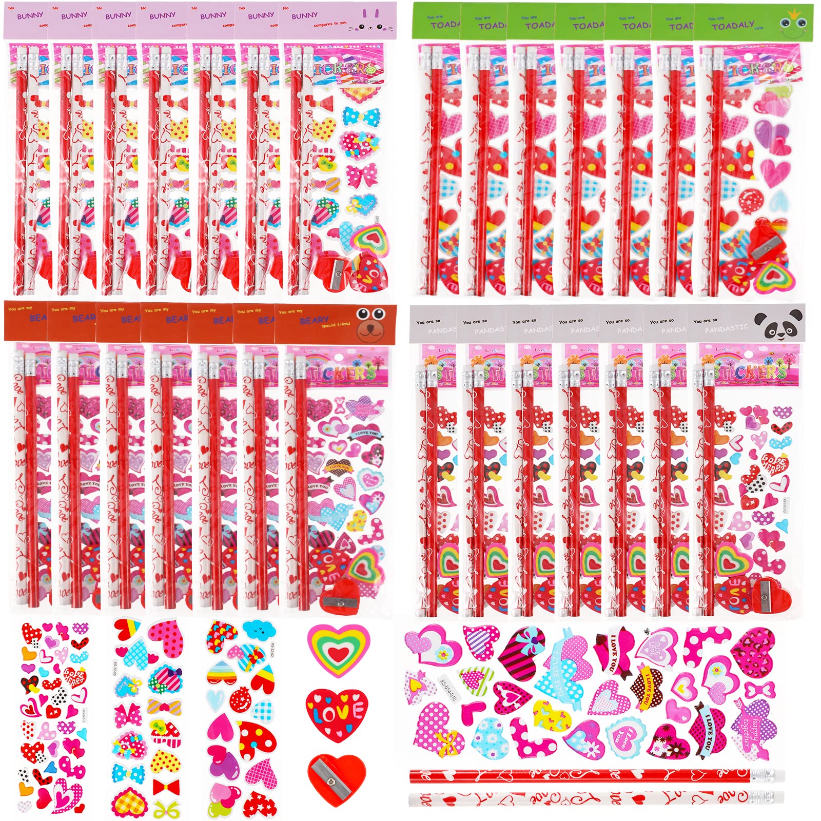 BILLMOSS Valentines Day Gifts for Kids - 28 Packs Assorted Valentines Stationery Set with Valentines Cards for Kids School Gift Exchange Classroom School Gift Exchange Prize Rewards Party Favors