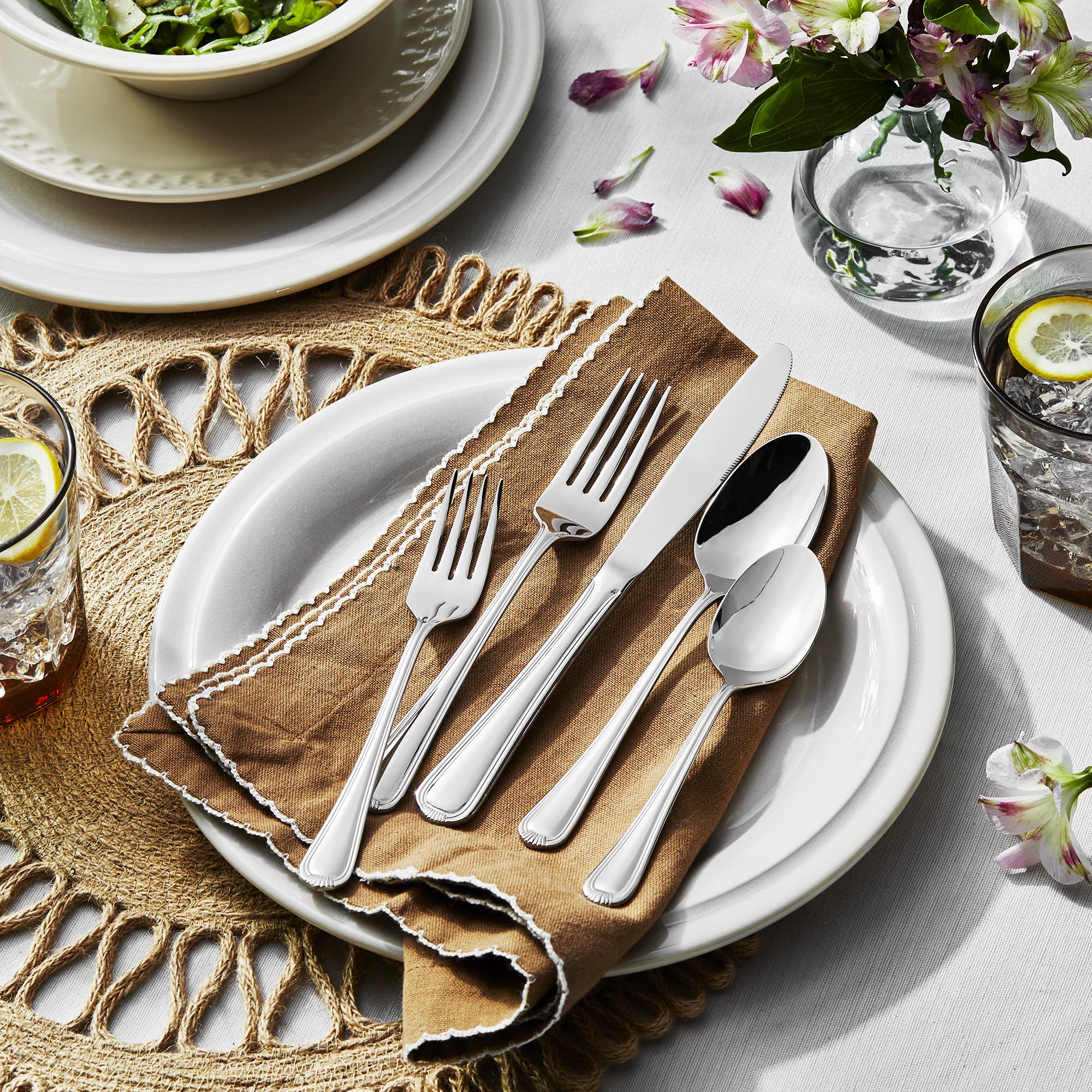 HENCKELS Alcea 65-Piece Flatware Set, Stainless Steel, Silver