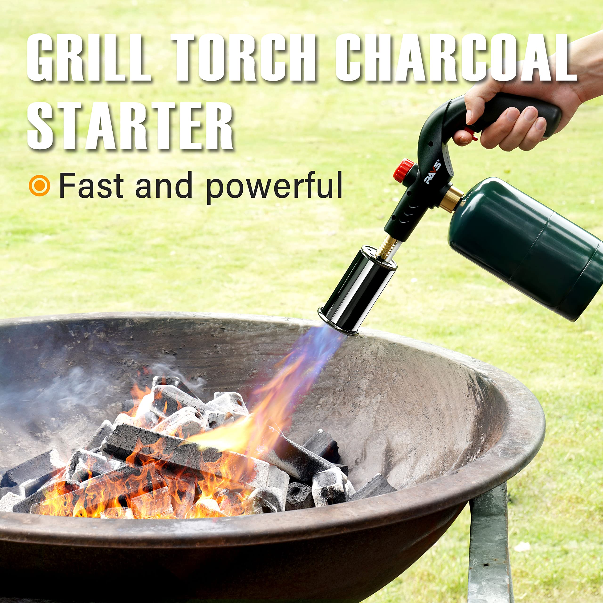 ravs POWERFUL Propane Cooking Torch, Searing Torch for Sous Vide, Steak, BBQ Grill Gun Kitchen Blow Torch, Handheld Culinary Torch for Creme Brulee, Campfire Charcoal Starter -Gas Tank Not Included