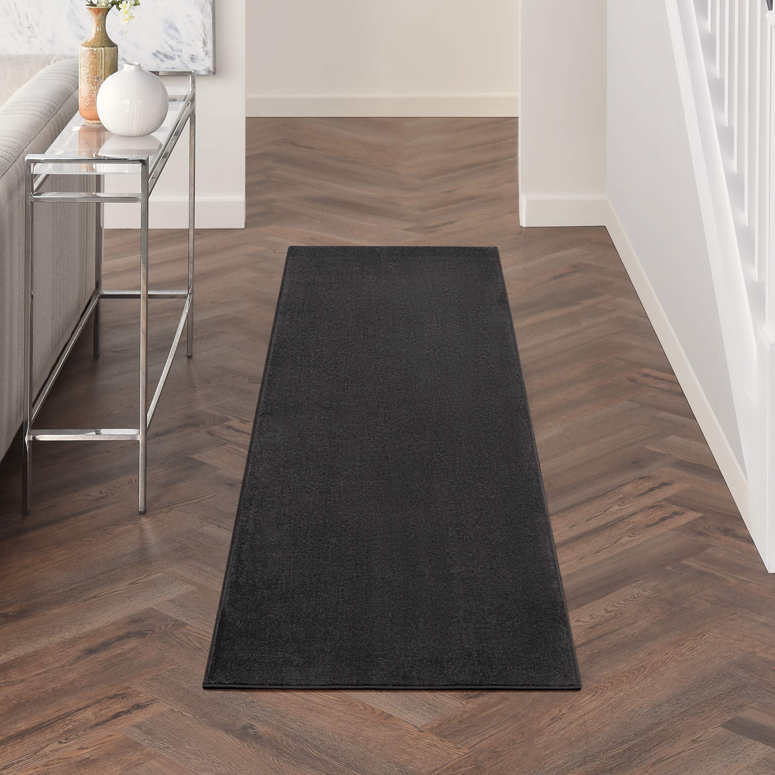 Nourison Essentials Indoor/Outdoor Black 2'2" x 7'6" Area Rug, Easy Cleaning, Non Shedding, Bed Room, Living Room, Dining Room, Backyard, Deck, Patio (2x8)