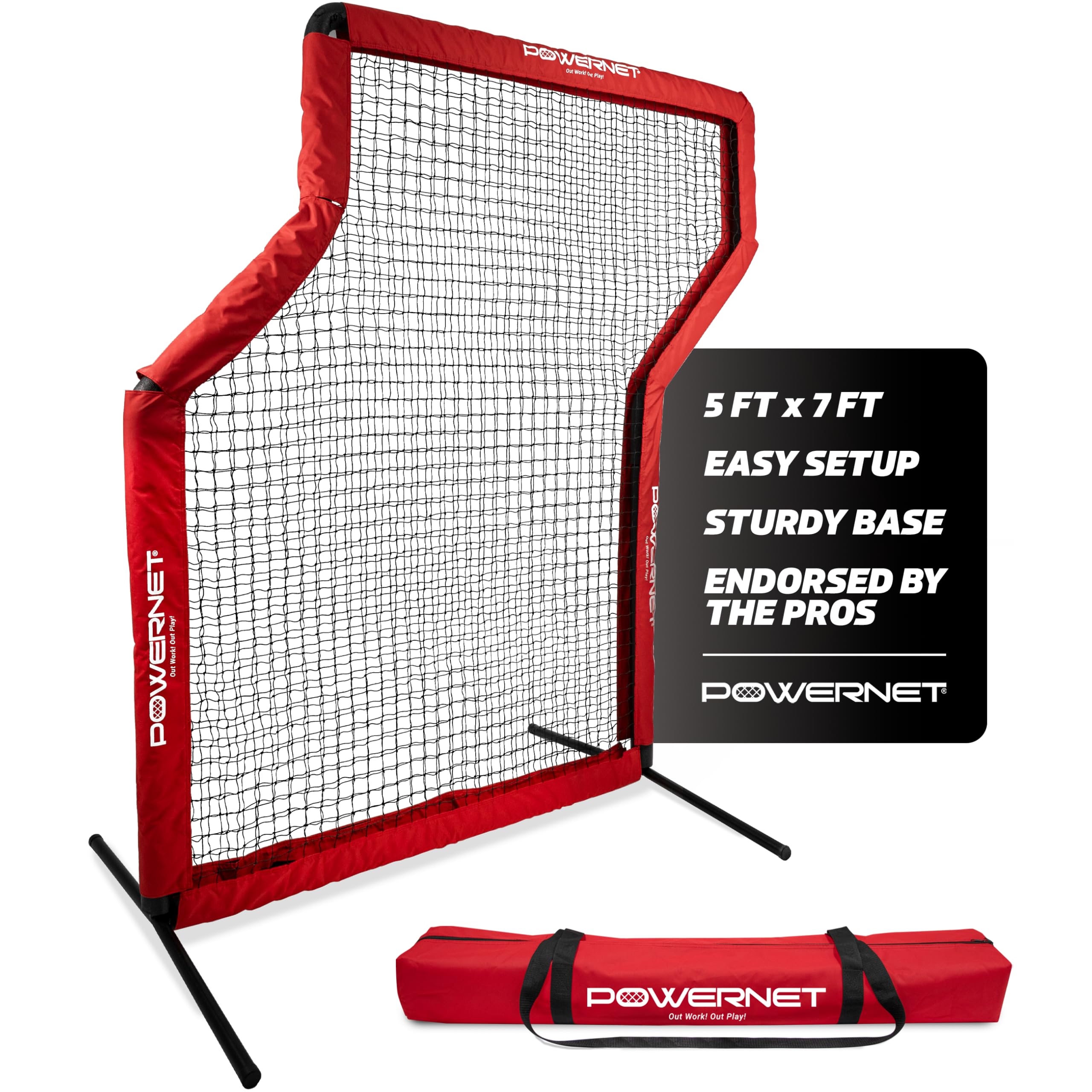 Powernet Portable Baseball Practice Net for Pitching and Hitting, Pop Up Batting Cage Net Coach Shield, 7 FT Z-Screen (Red)