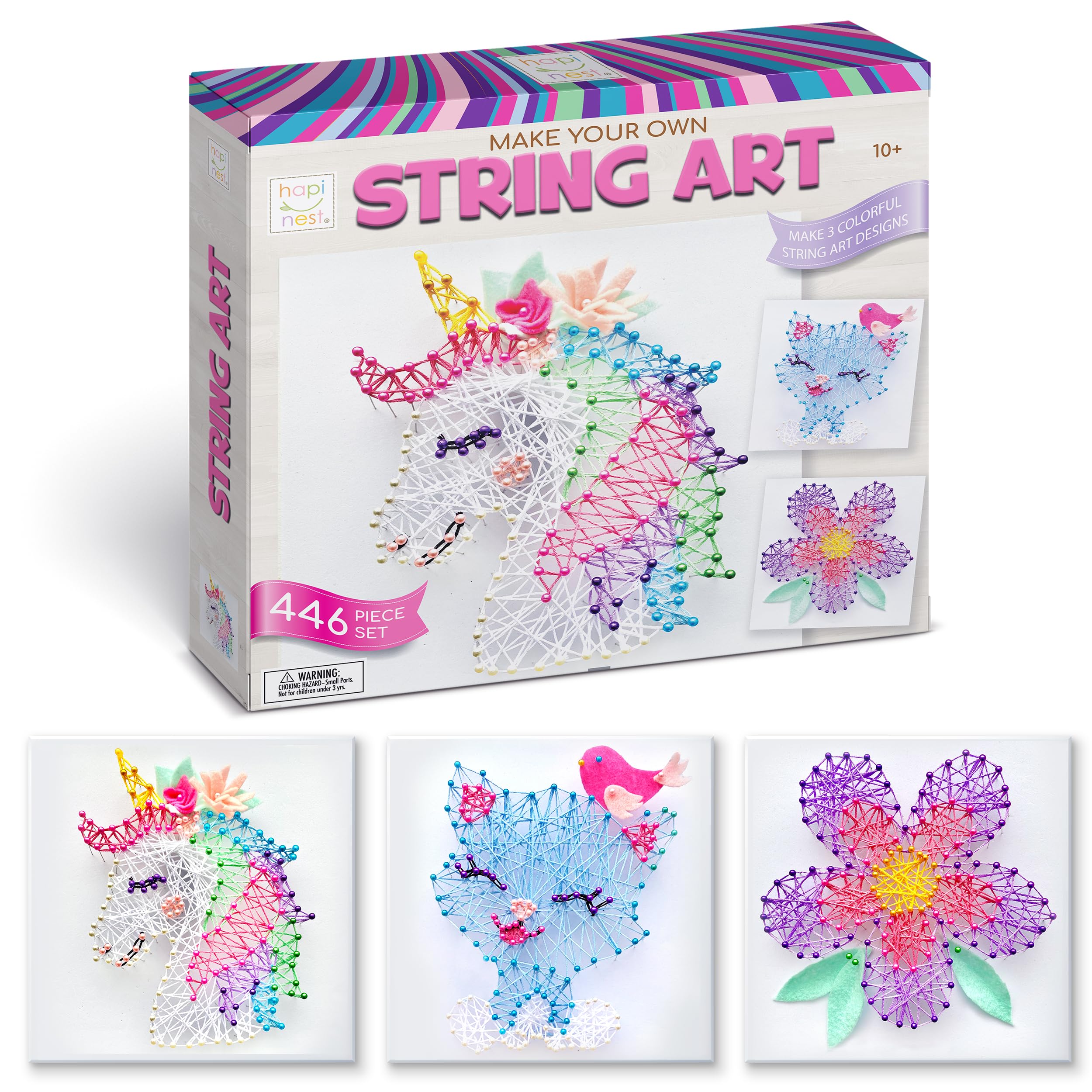 Hapinest String Art Craft Kit for Kids Ages 10-12 and Up, 3D String Art Kit Crafts for Teens, Birthday Gifts for Tween Girls Ages 10 11 12 Years Old and Up, Makes 3 Designs - Unicorn, Cat, and Flower