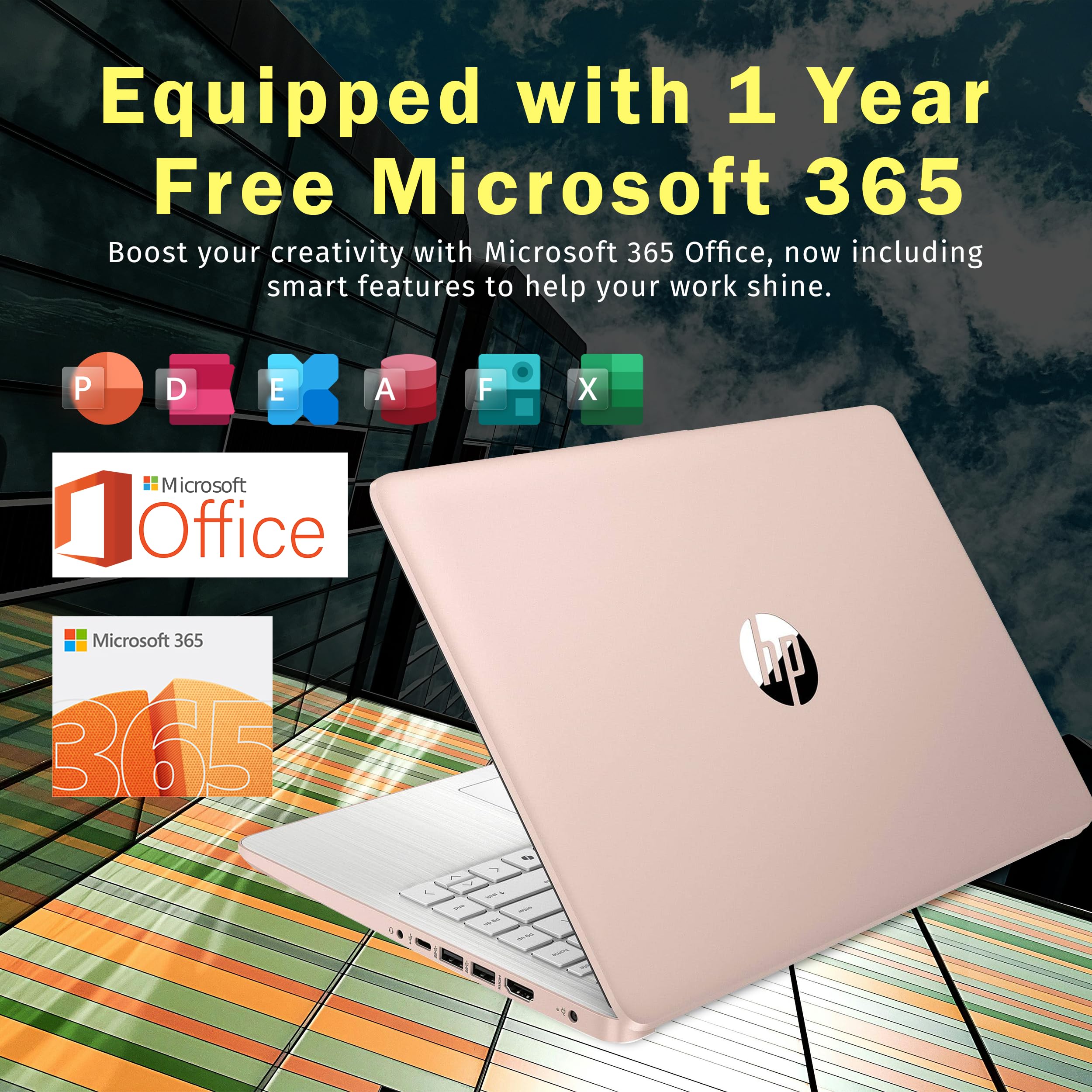 HP Stream 14" HD BrightView Laptop, Intel Celeron N150, 16GB RAM, 288GB Storage (128GB UFS + 160GB Docking Station Set), Intel UHD Graphics, 720p Webcam, Wi-Fi, 1 Year Office 365, Win 11S, Gold