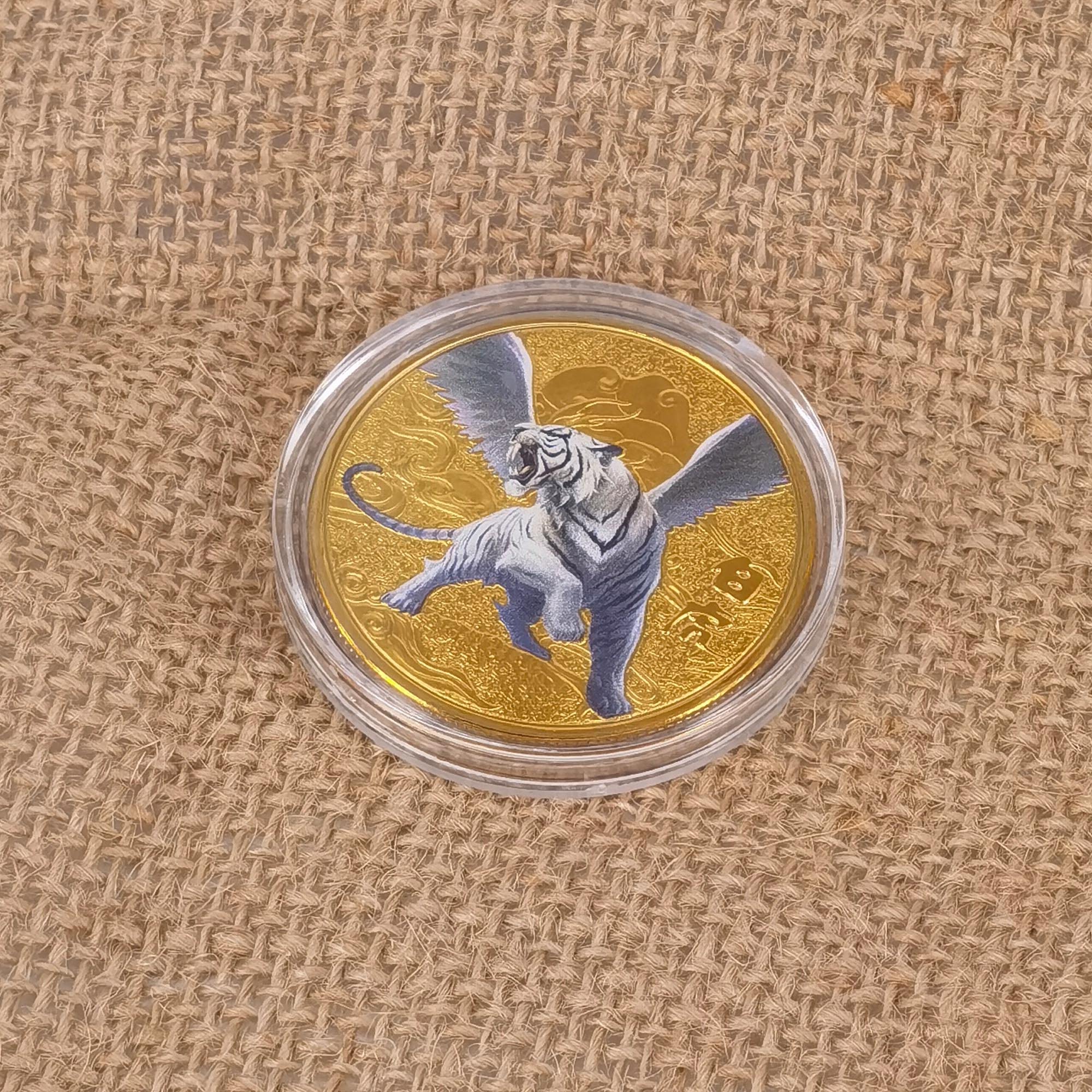Chinese Ancient Mythical Creatures Lucky Coin White Tiger Lottery Ticket Scratcher Tool Lucky Charms Challenge Coin