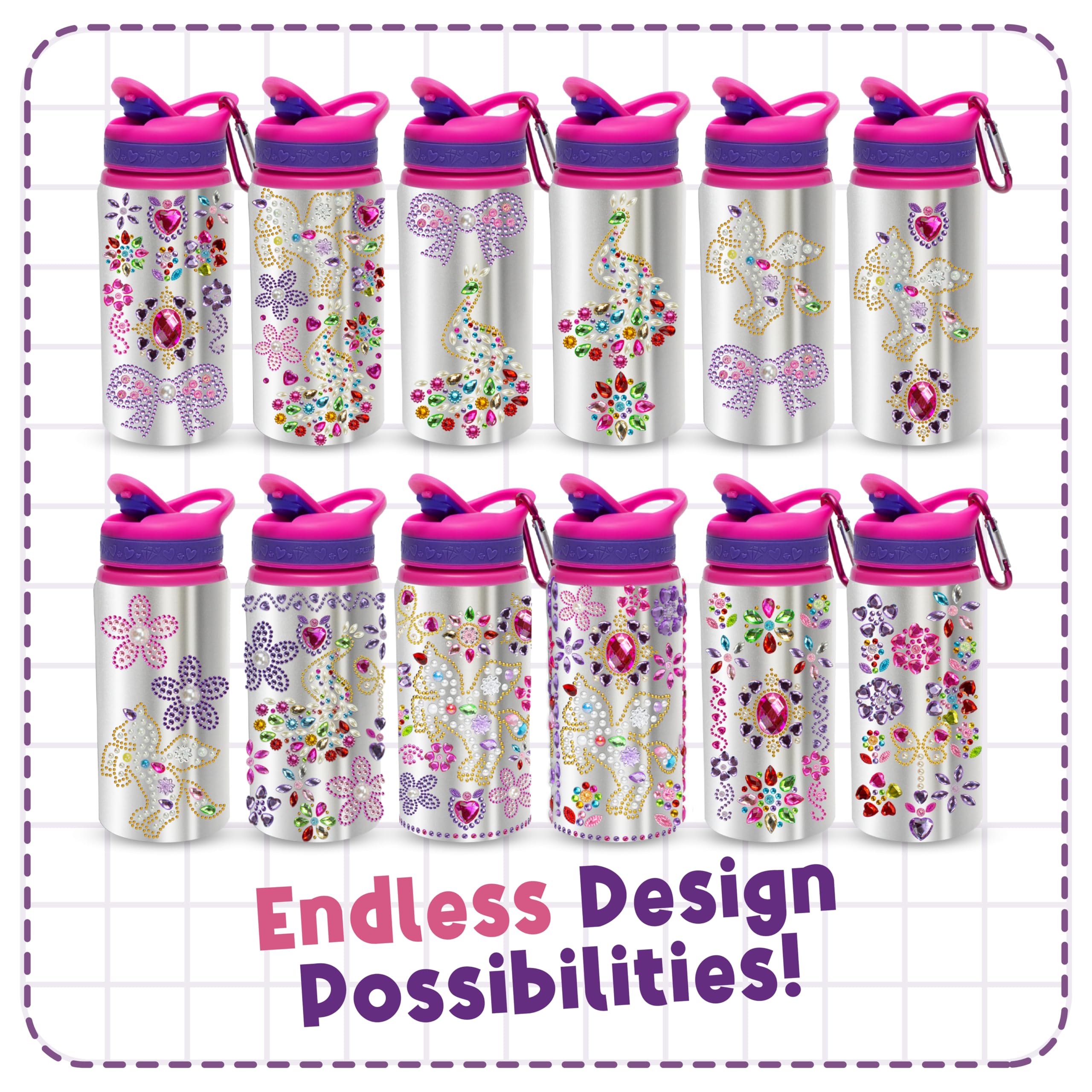 PURPLE LADYBUG Decorate Your Own Water Bottle Kits for Girls - 5 6 7 8 Year Old Girl Gifts, Girl Birthday Easter Gifts for Kids, Arts and Crafts for Kids Ages 6-8 Girls Water Bottles for School Girls