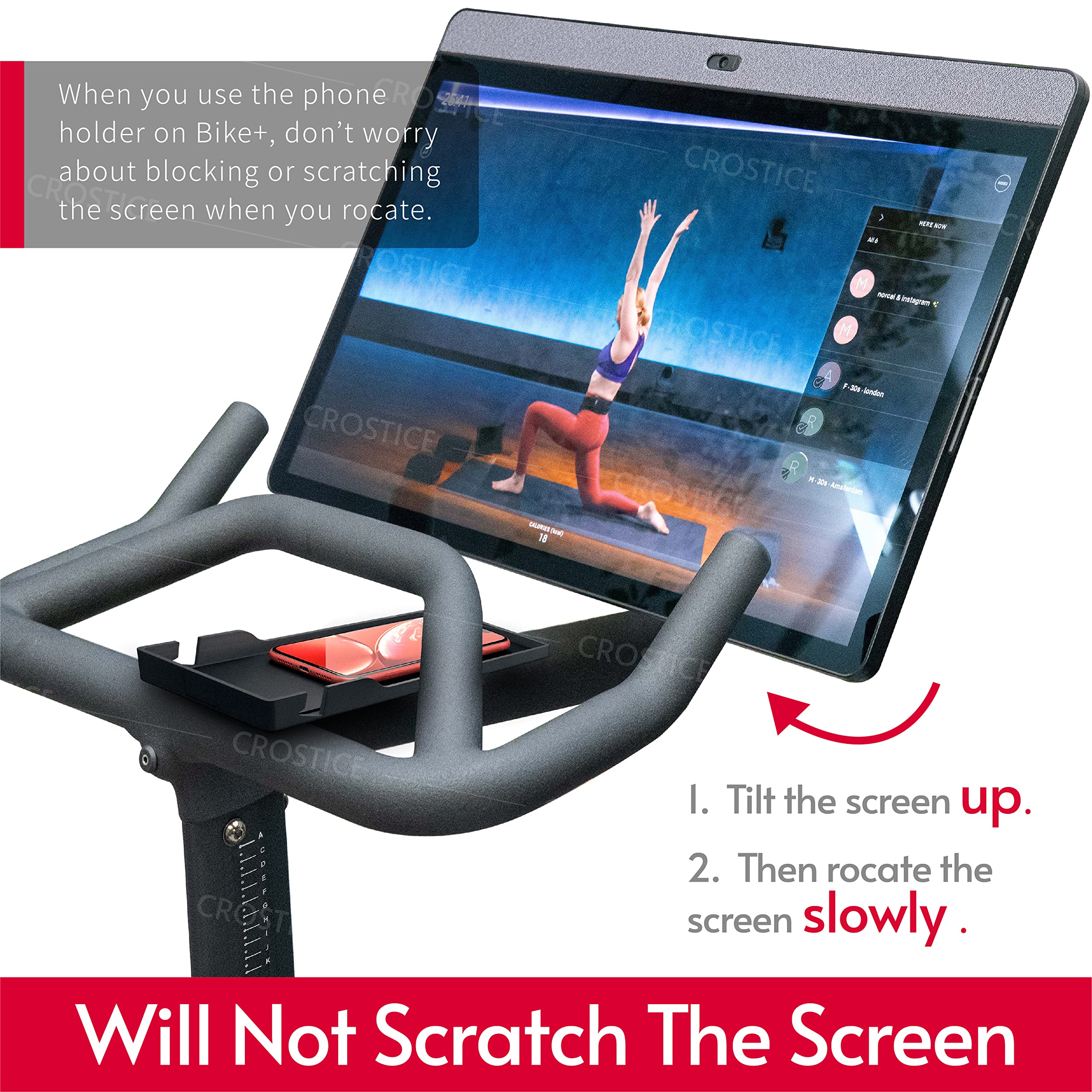 Crostice Phone Holder Compatible with Peloton Bike & Bike Plus Accessories, Original Design Phone Tray, Holder for iPhone, Cell Phone Holder Mount, Fit for Most Phone, Baby Monitor