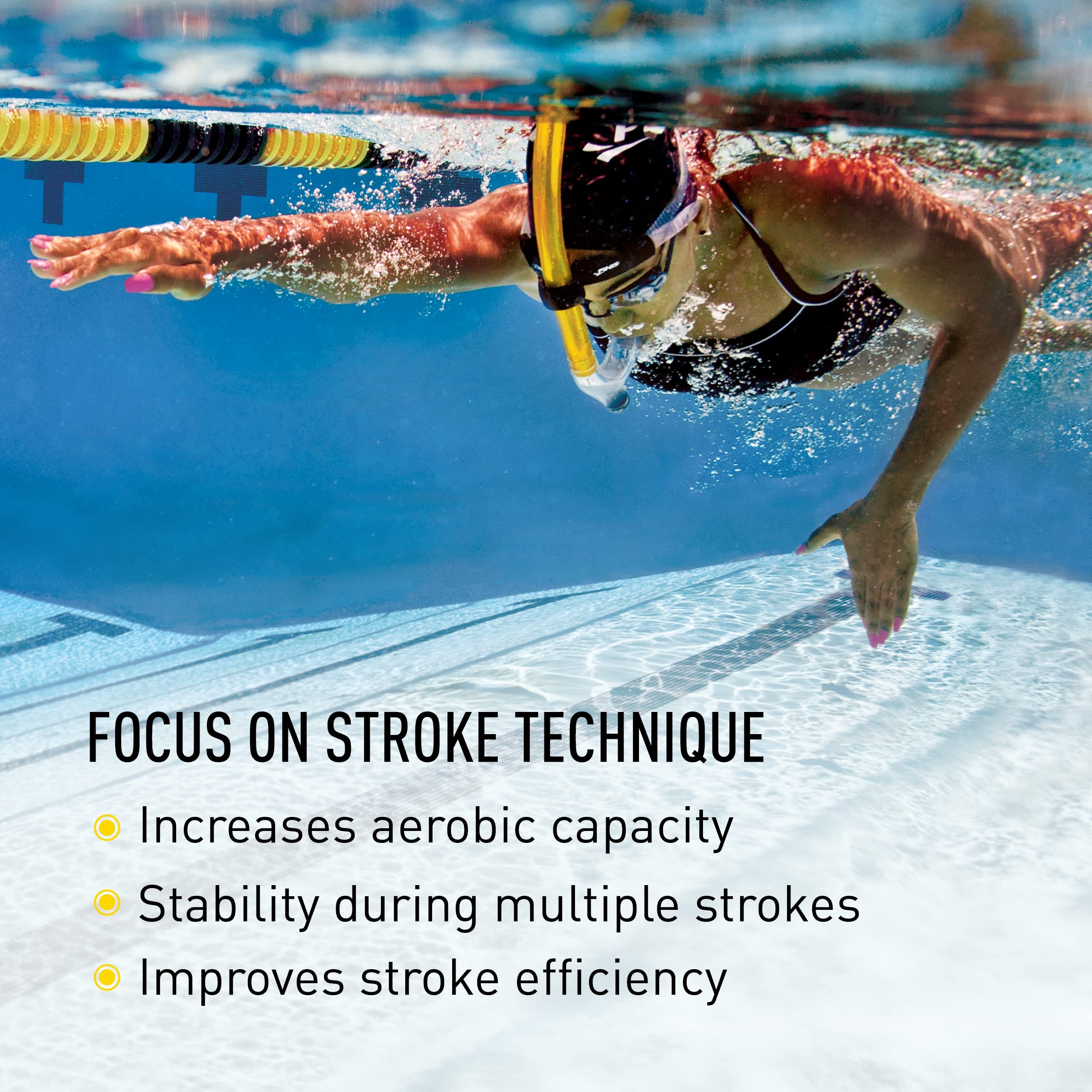 FINIS Original Swimmer's Snorkel - High-Quality Center-Mount Snorkel Set for Swimming Laps & Training - Snorkel Gear with Adjustable Fit, Silicone Mouthpiece, and Purge Valve - Adult, Yellow