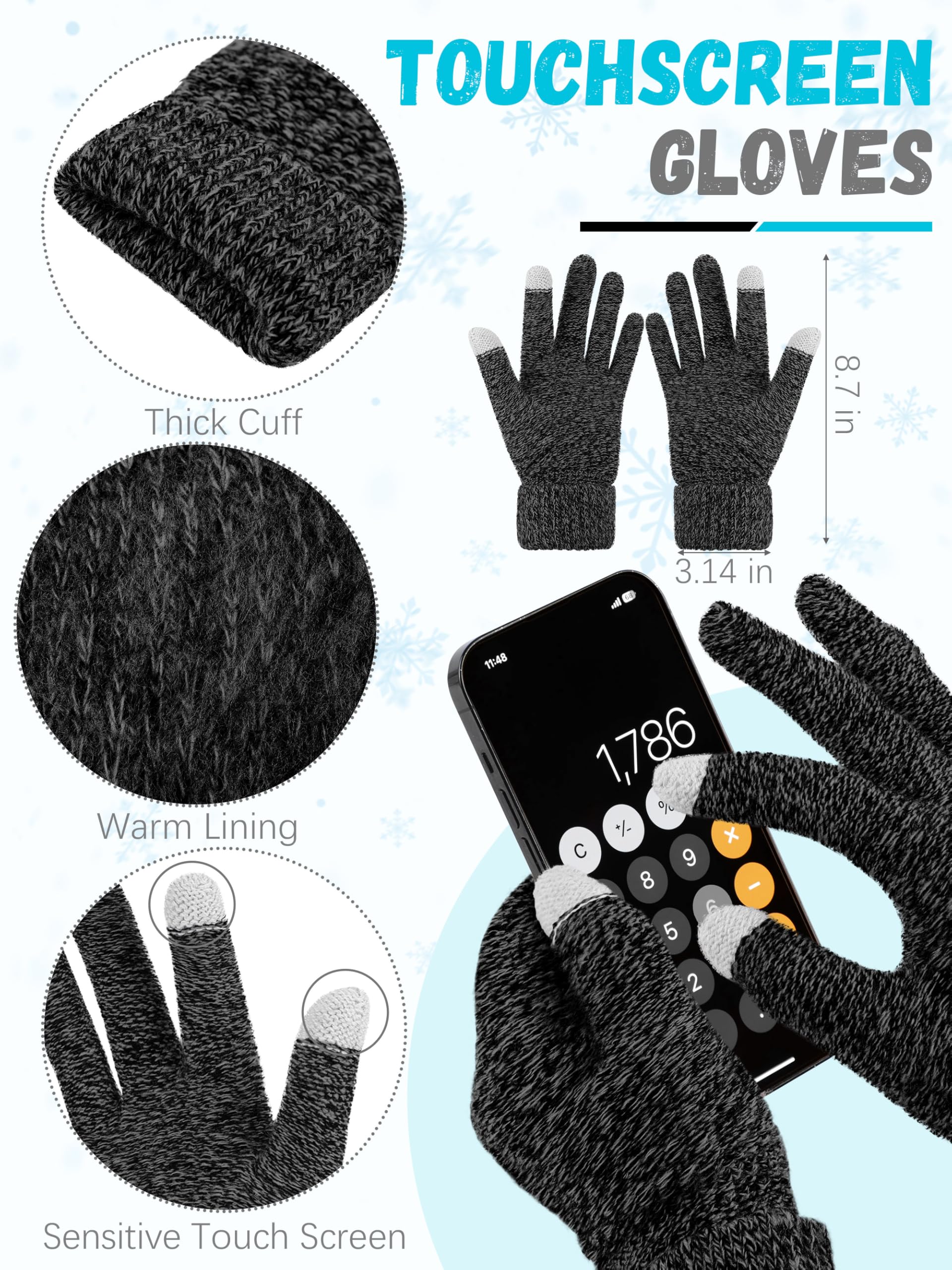 Winter Beanie Hat Scarf Gloves, Warm Fleece Knit Winter Hats Touch Screen Gloves Neck Scarf Set Winter Gifts for Unisex Adult