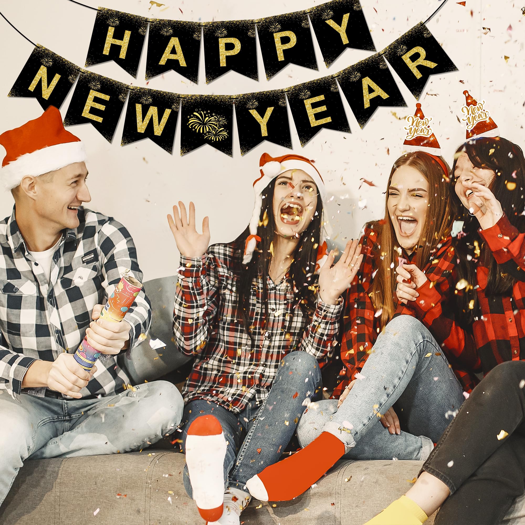 OHOME New Years Decorations 2025 - Happy New Year Banner - New Years Eve Party Supplies - Happy New Year Decorations 2025 | New Years Decorations | New Years Eve Decorations | New Years Party Supplies