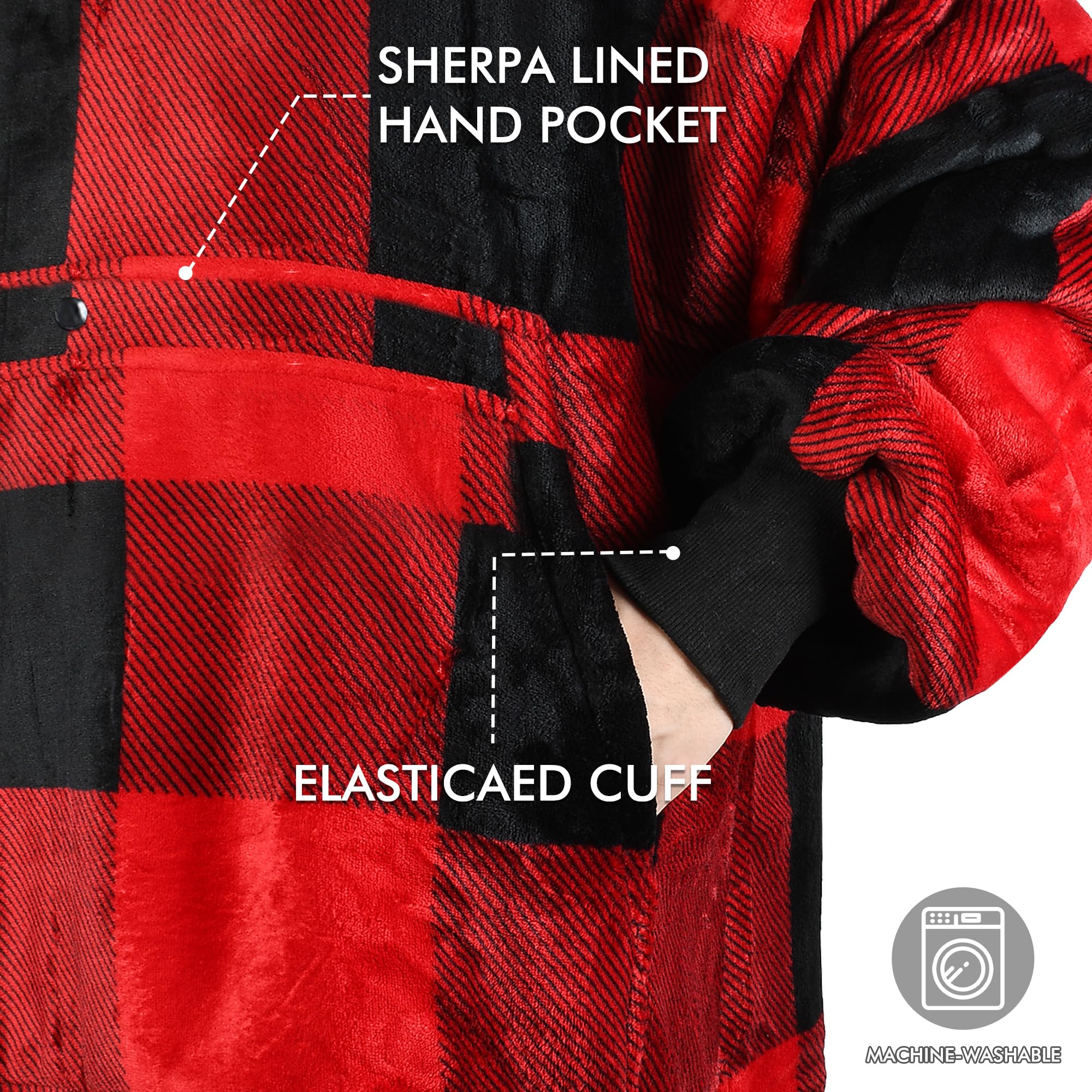 Tirrinia Red Plaid Oversized Hoodie Blanket Sweatshirt Comfortable Sherpa Giant Wearable Blankets Gift for Adults Men Women Teenagers Wife Girlfriend