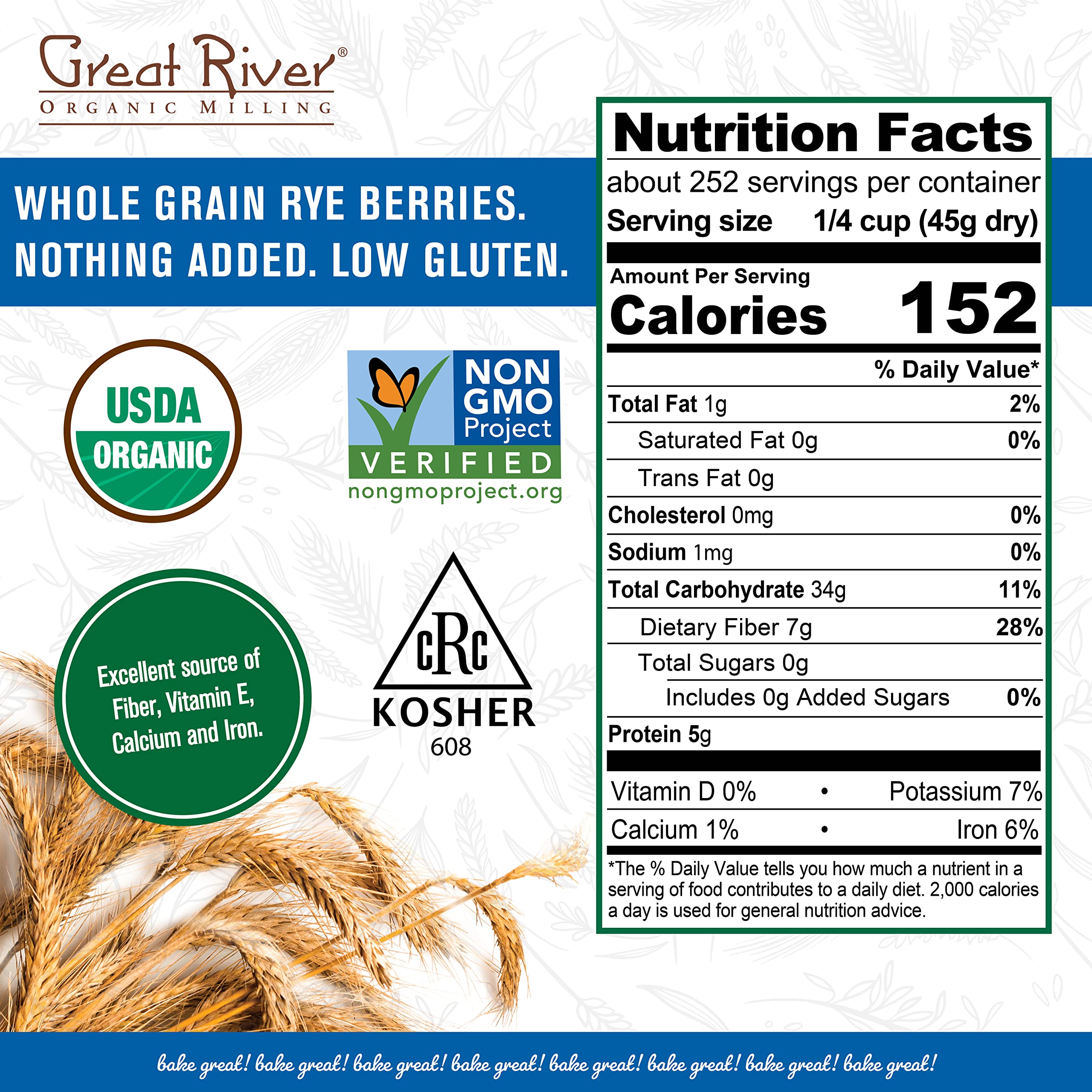 Great River Organic Milling, Whole Grain, Rye Grain, Organic, 25-Pounds (Pack of 1)