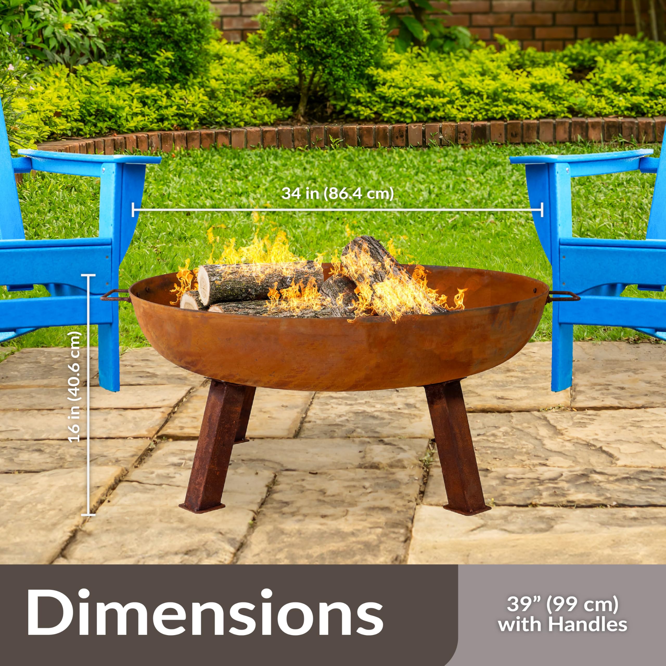 Sunnydaze 34-Inch Cast Iron Heavy-Duty Fire Pit for Outside - Wood-Burning Outdoor Fire Pit Bowl with Handles - Oxidized Finish