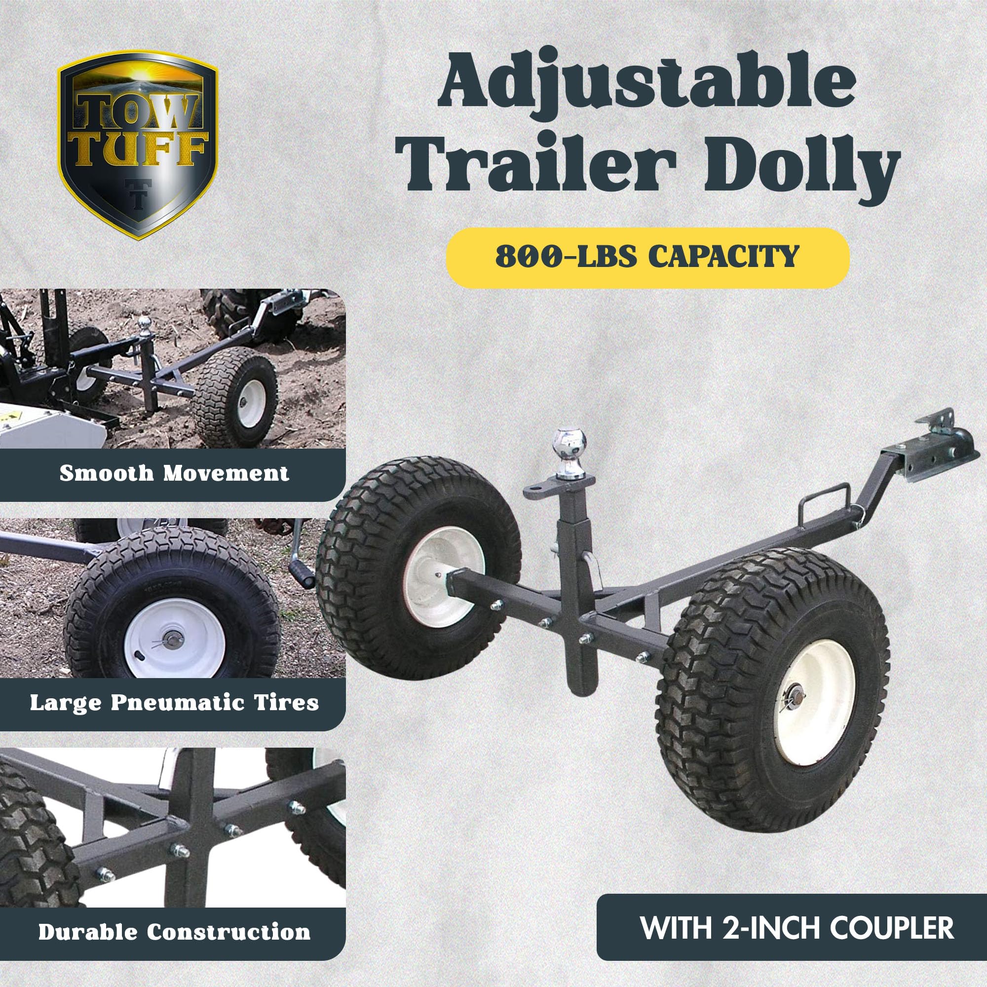 Tow Tuff Heavy Duty 4 Wheeler Weight Distributing Adjustable Trailer Moving Dolly 800 Pound Load Capacity for ATV and UTV, Silver