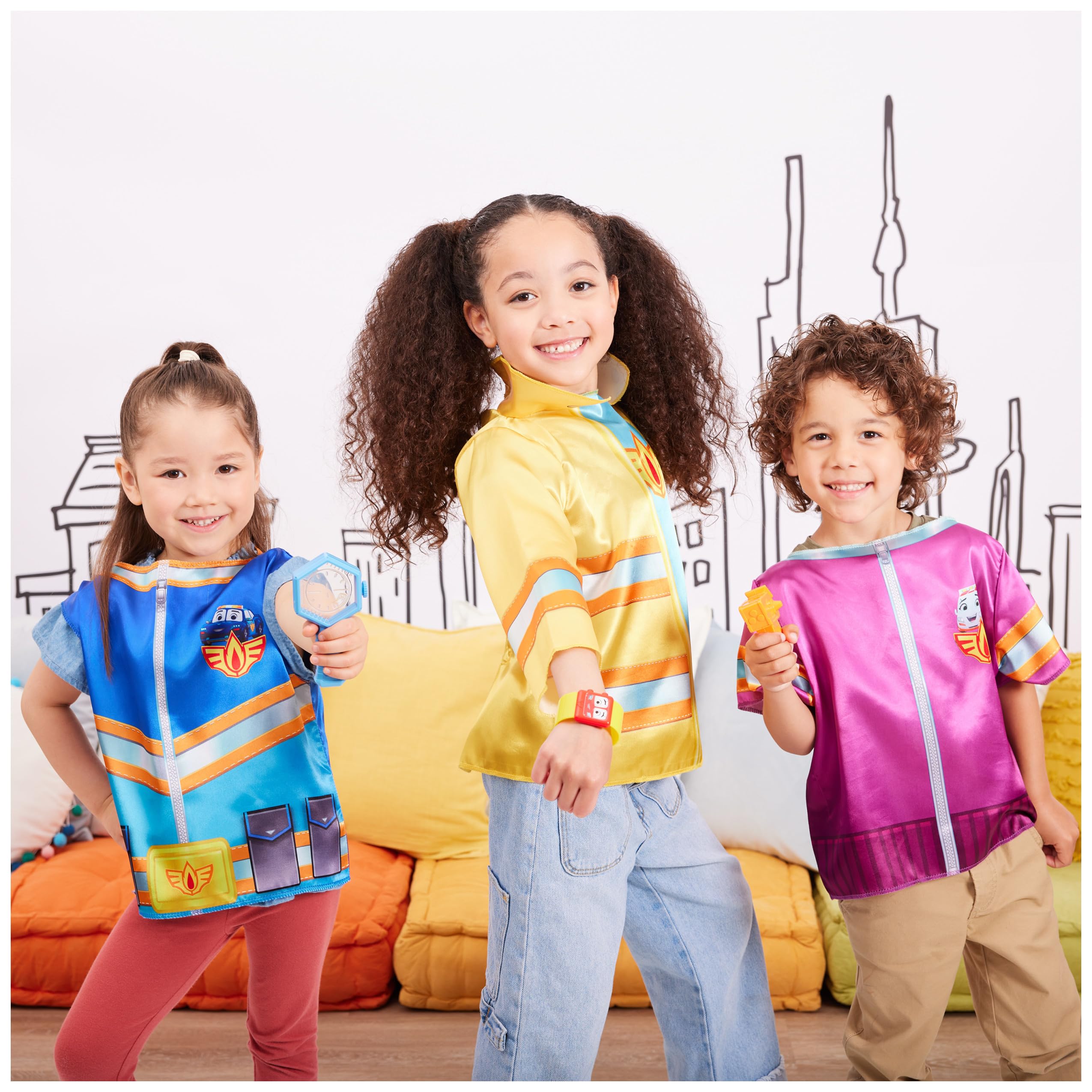 Disney Junior Firebuds Dress Up Trunk, Kids’ Dress Up & Pretend Play Set with Firefighter Costume, Police Officer Costume and EMT Costumes for Kids 3+