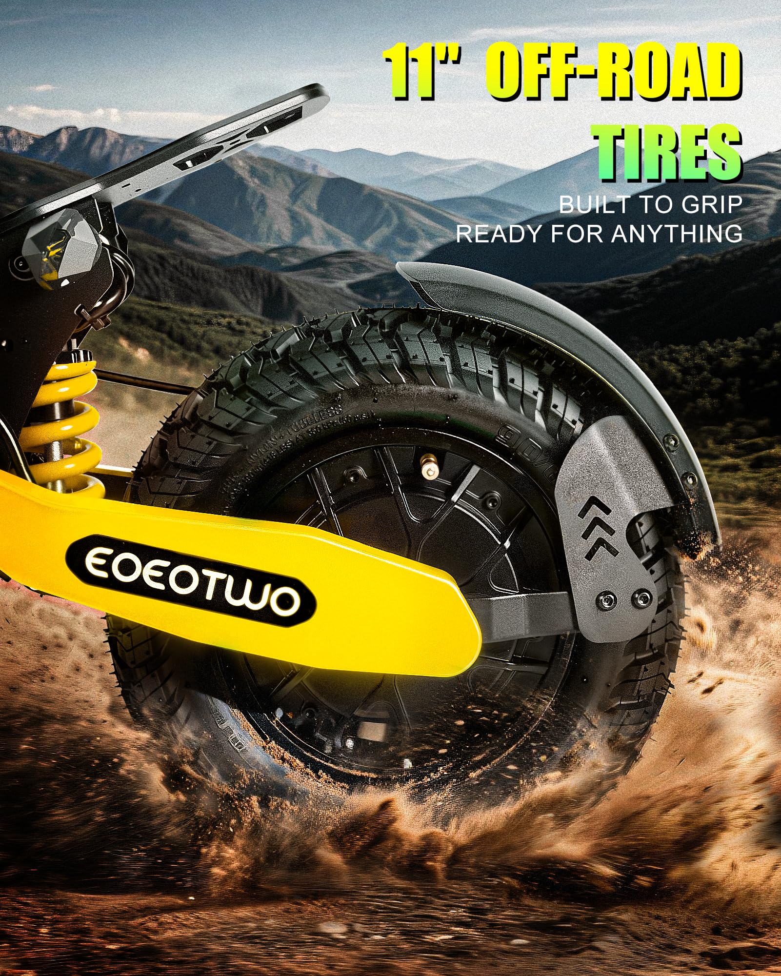 EOEOTWO Electric Scooter for Adults, 1200W Motor Fast E-Scooter, 11" Off-Road Tires, Up to 30 MPH Top Speed & 20/43 Miles Long Range Heavy Duty Electric Scooter, Foldable (48V 13Ah, Yellow) 