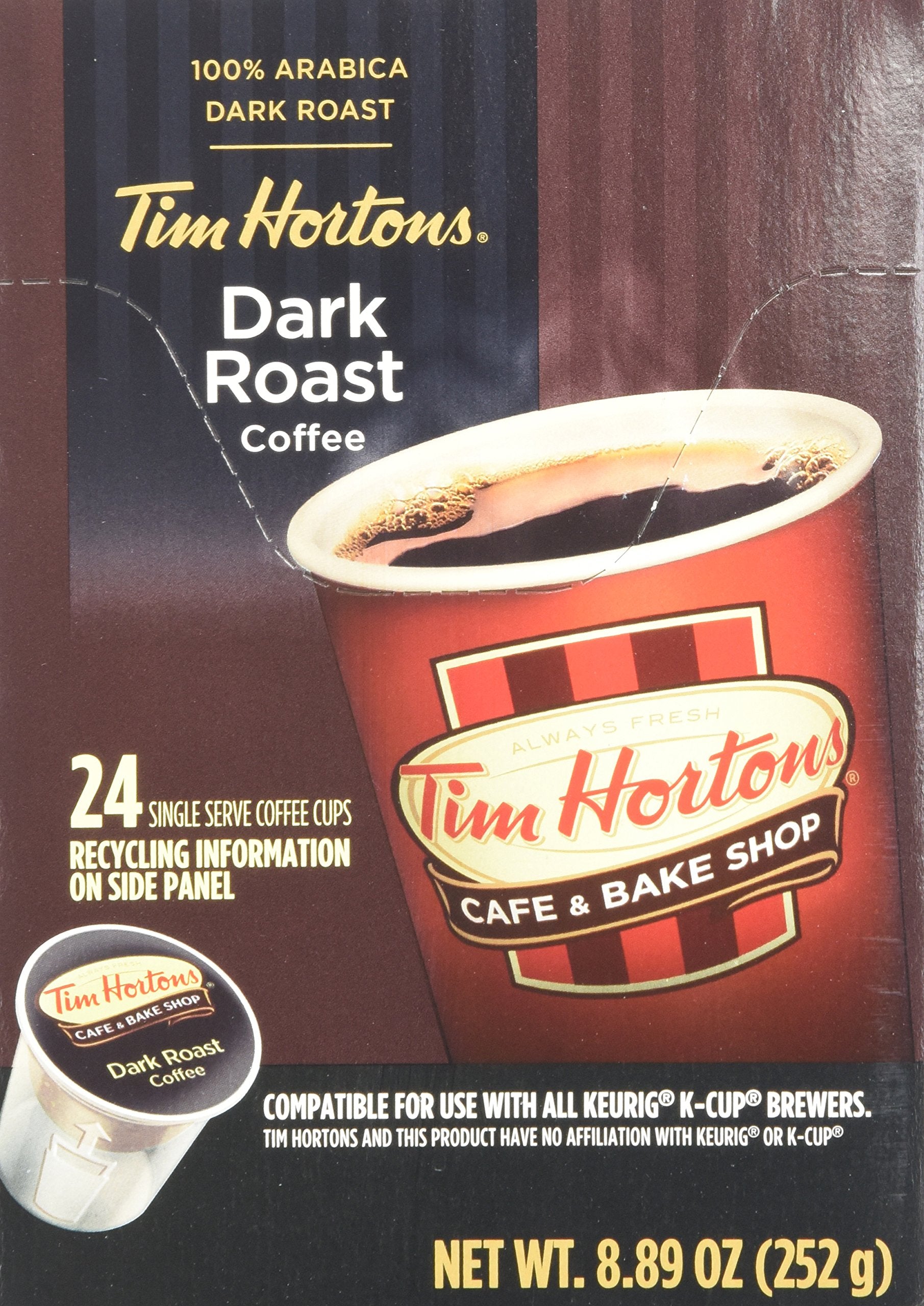 Tim Hortons Dark Roast Single Serve Coffee Cups, 96 Count (Packaging May Vary)