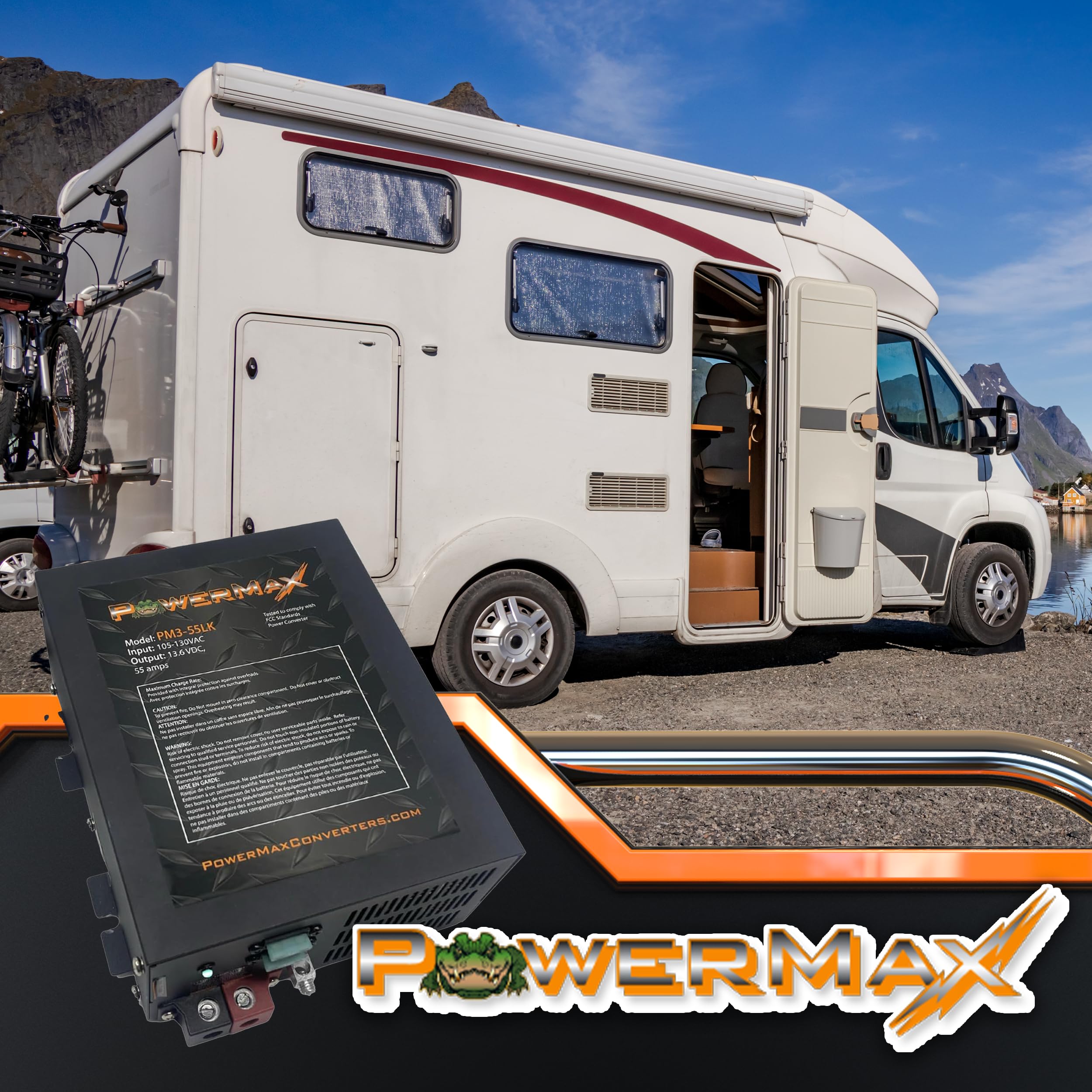 Powermax RV Converter | 55 Amp | 12V Power Converter with Built-in 4 Stage Smart Battery Charger | 110V AC to 12V | Lithium Compatible | Fully Adjustable Output from 13V to 16.5V | PM3 55LK