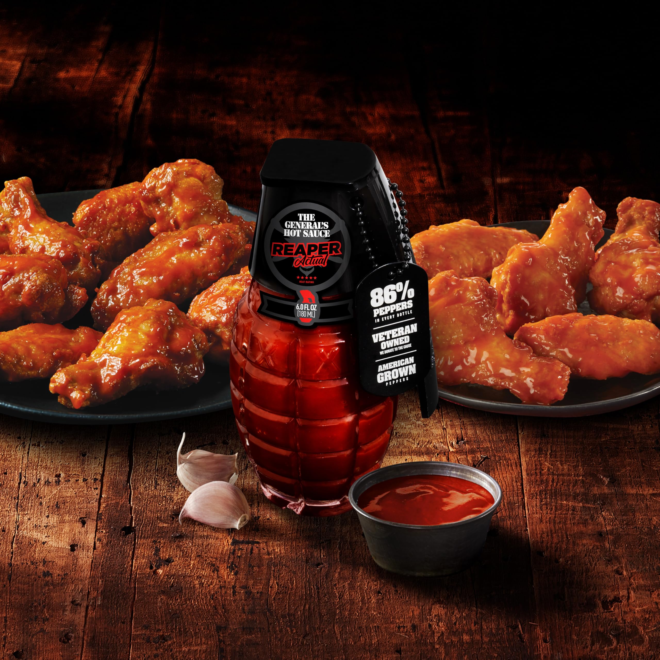 The General’s Hot Sauce Reaper Actual - Carolina Reaper, Cayenne, Chipotle Peppers - 5/5 Heat Rating, Spicy Sauce - Great for Wings, Tacos, Holiday Hot Sauce Gift - American Grown, Veteran-Owned, 6oz