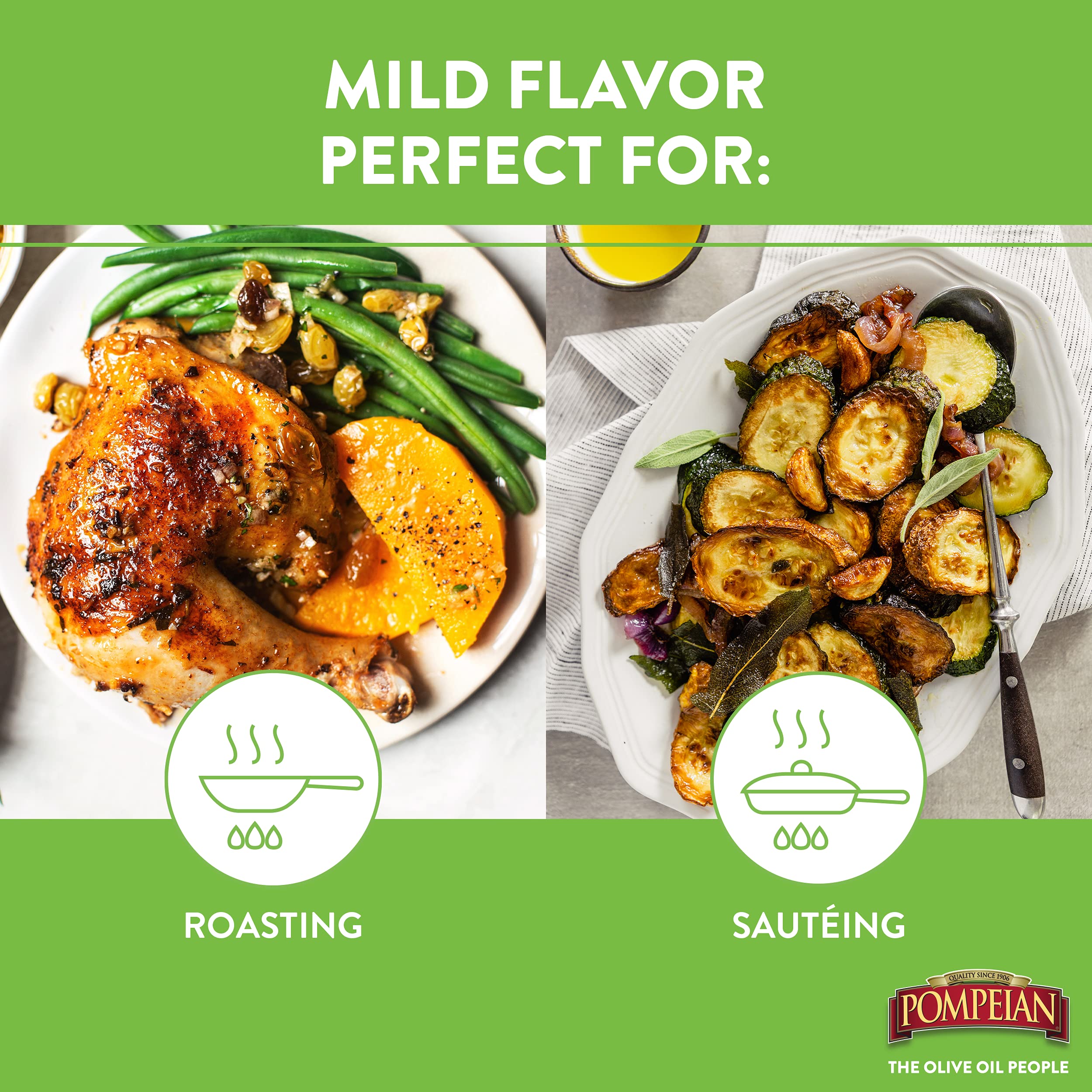 Pompeian Mild Taste Olive Oil, Mild Flavor, Perfect for Roasting & Sauteing, Naturally Gluten Free, Non-Allergenic, Non-GMO, 48 FL. OZ.