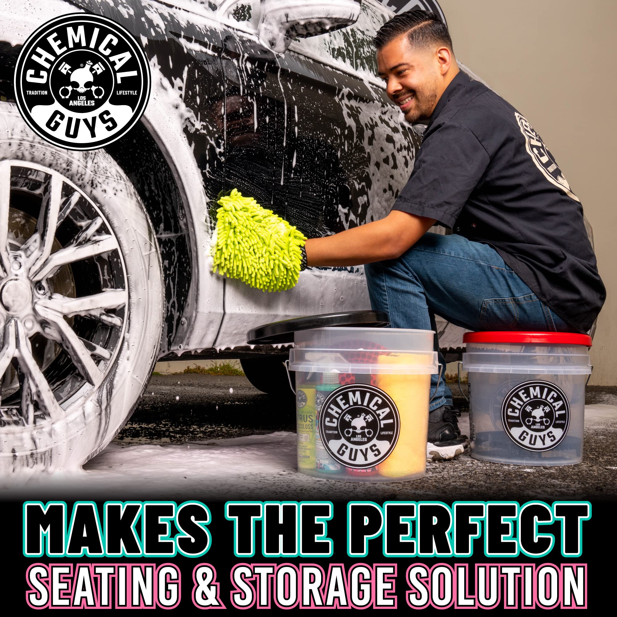 Chemical Guys HOL_128 Car Cleaning Kit, with Car Wash Soap, Car Wash Bucket and 16oz Car Care Cleaning (8 items)