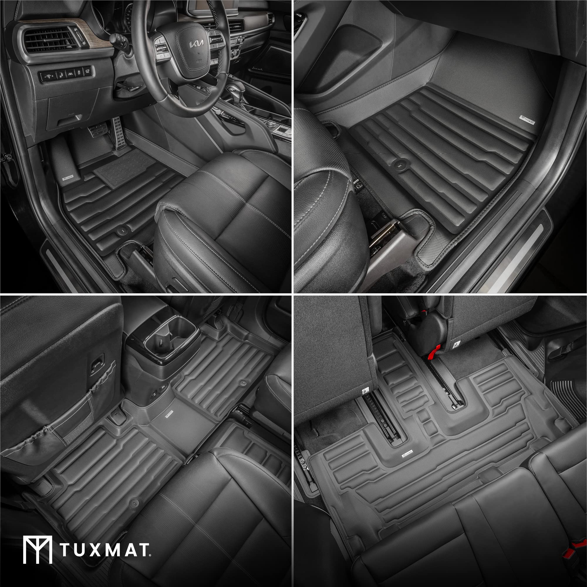 TuxMat - for Kia Telluride 7-Seater 2020-2025 Models - Custom Car Mats - Maximum Coverage, All Weather, Laser Measured - This Full Set Includes 1st, 2nd and 3rd Rows