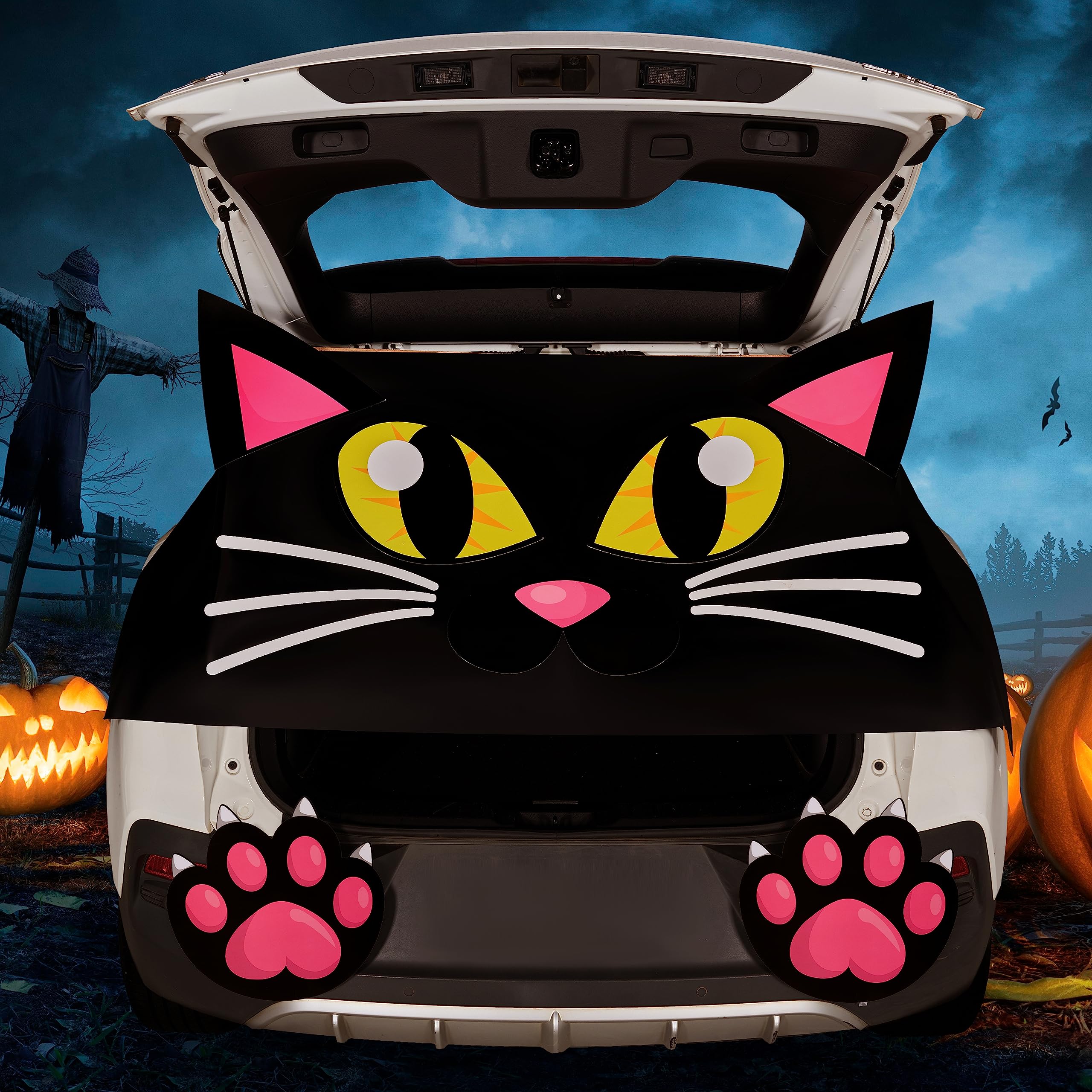 JOYIN Halloween Cat Trunk or Treat Car Decorations Kit for SUV Van Vehicle Trunk, Cute Halloween Stickers Balloons Hand Head Archway Garage Door Haunted House Outdoor Halloween Decorations Outside