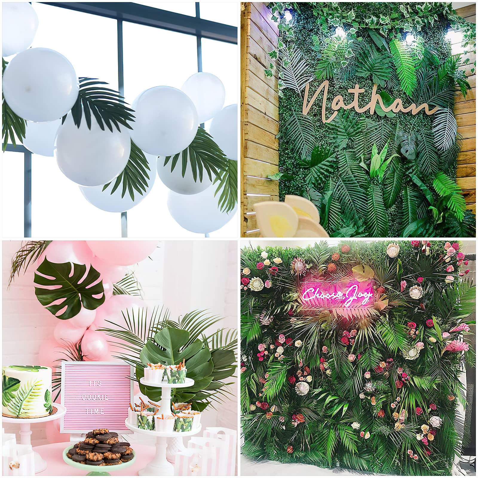 PartyWoo Palm Leaves, 34 pcs Fake Artificiall Palm Leaves, Summer Tropical Fiesta Party Decorations, Flamingo Hawaiian Party Supplies