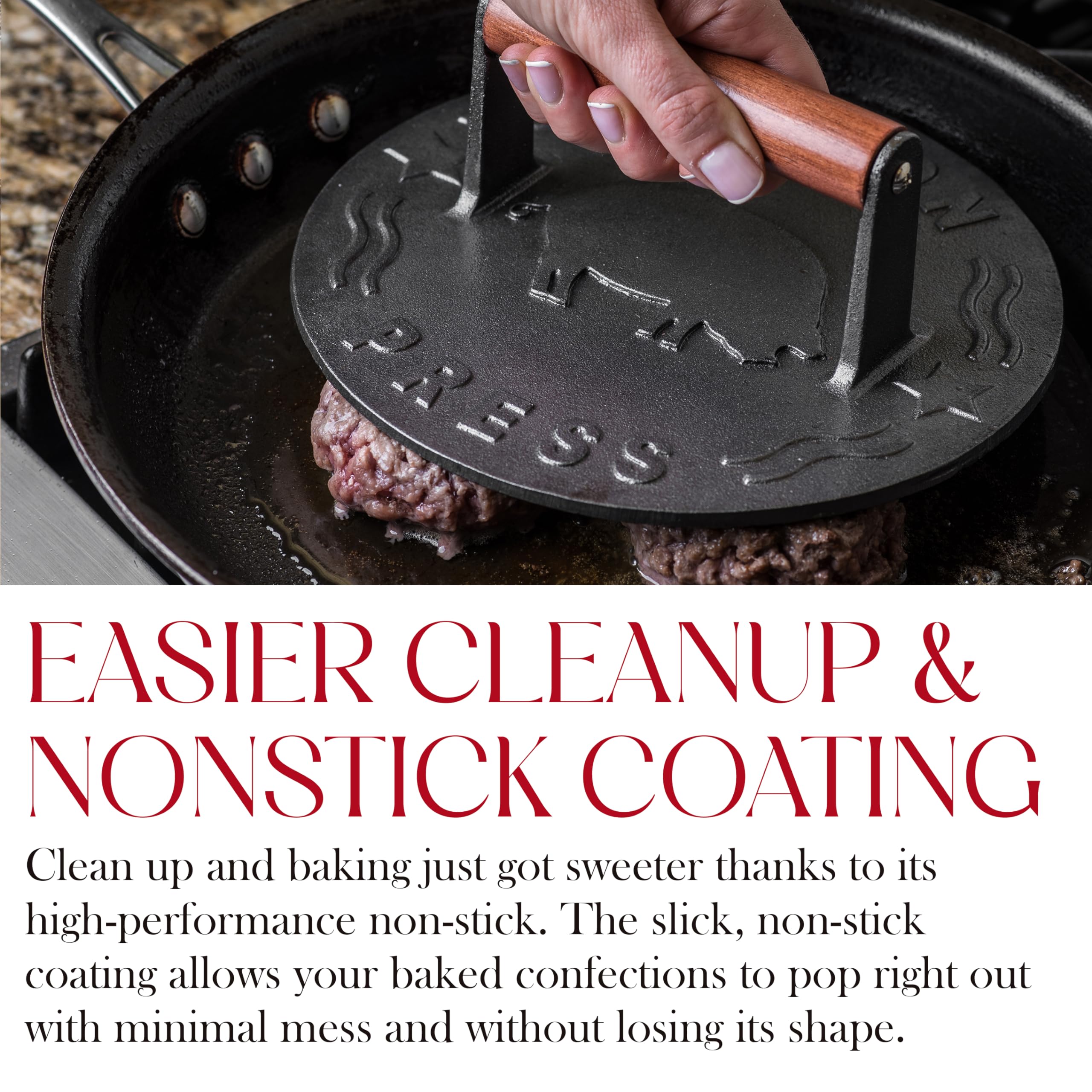 Bellemain Bacon Press 8.5-Inch Round | Heavy-Duty Cast Iron Grill Press for Perfectly Seared Bacon, Steak & Sandwiches | Equalized Weight Distribution