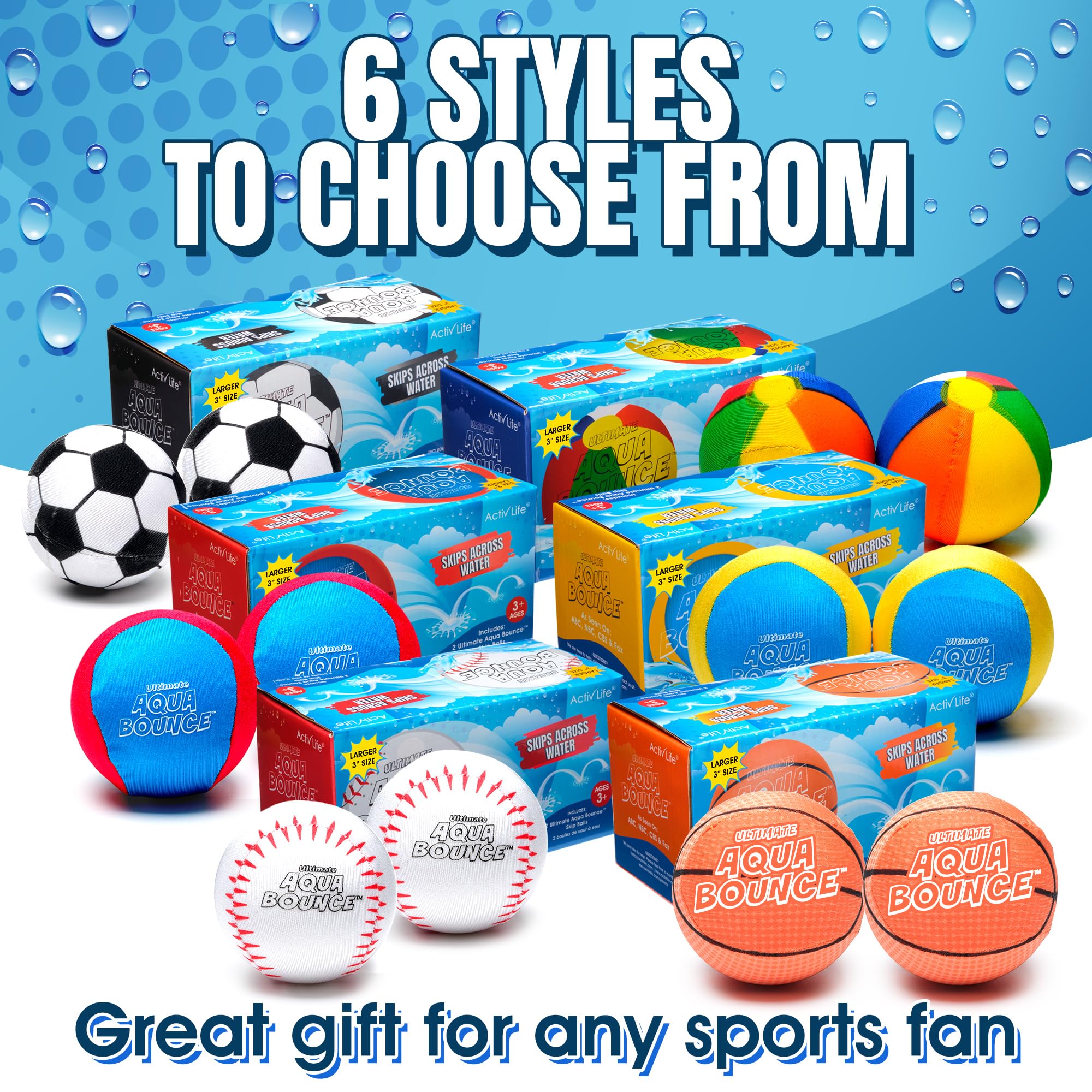Ultimate Larger 3” Size Skip Balls (Baseball) Beach Pool Toys for Kids Ages 8-12 Year Old Boys Girls Gifts Easter Basket Stuffers for Teens Family Fun Water Games Adult Men Women Best Birthday Present