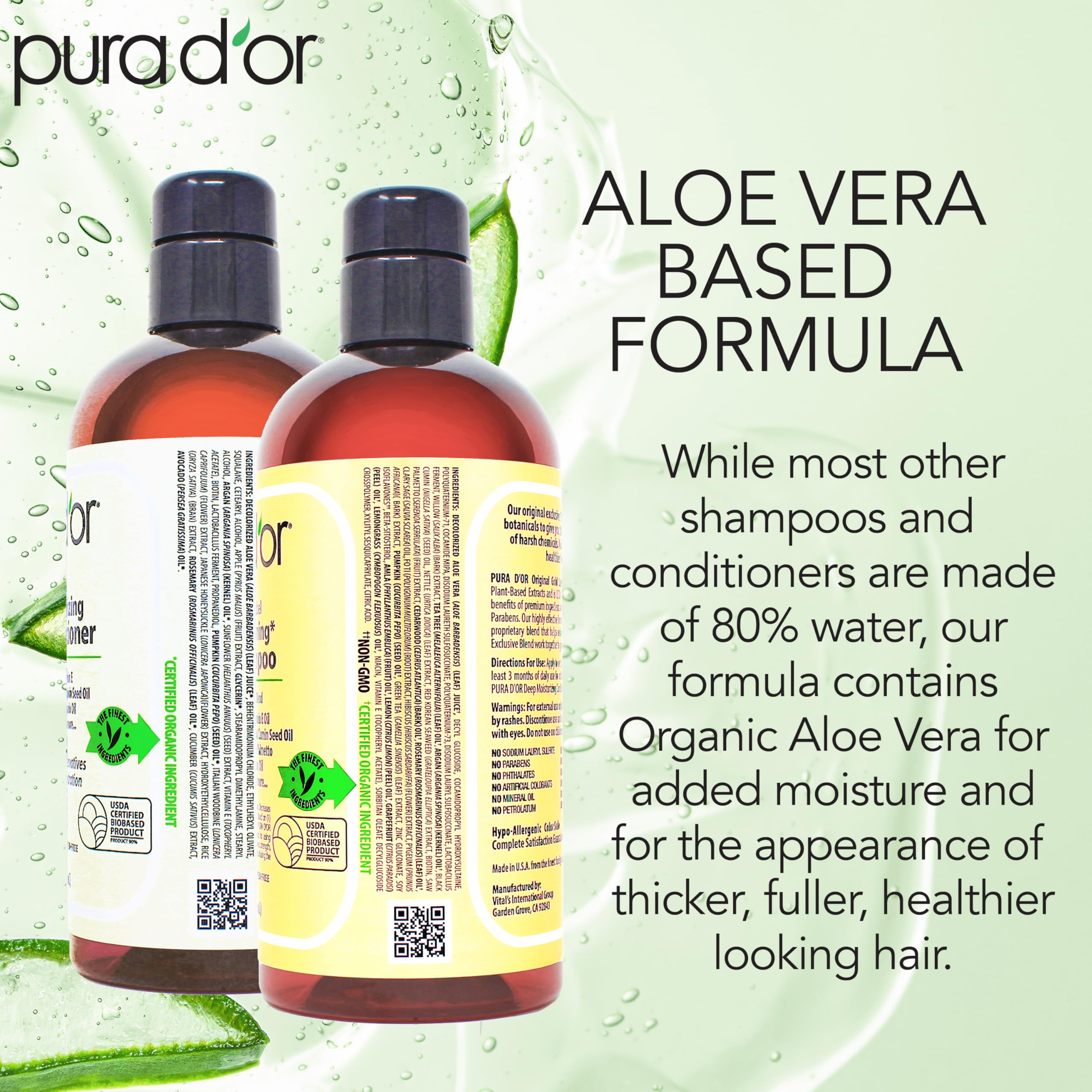 PURA D'OR Anti-Thinning Biotin Shampoo & Conditioner Gold Label Set (16oz x2) Natural Botanical Scent – CLINICALLY TESTED Stronger-Feeling, Thicker-Looking Hair, Volume & Less Breakage – Men & Women