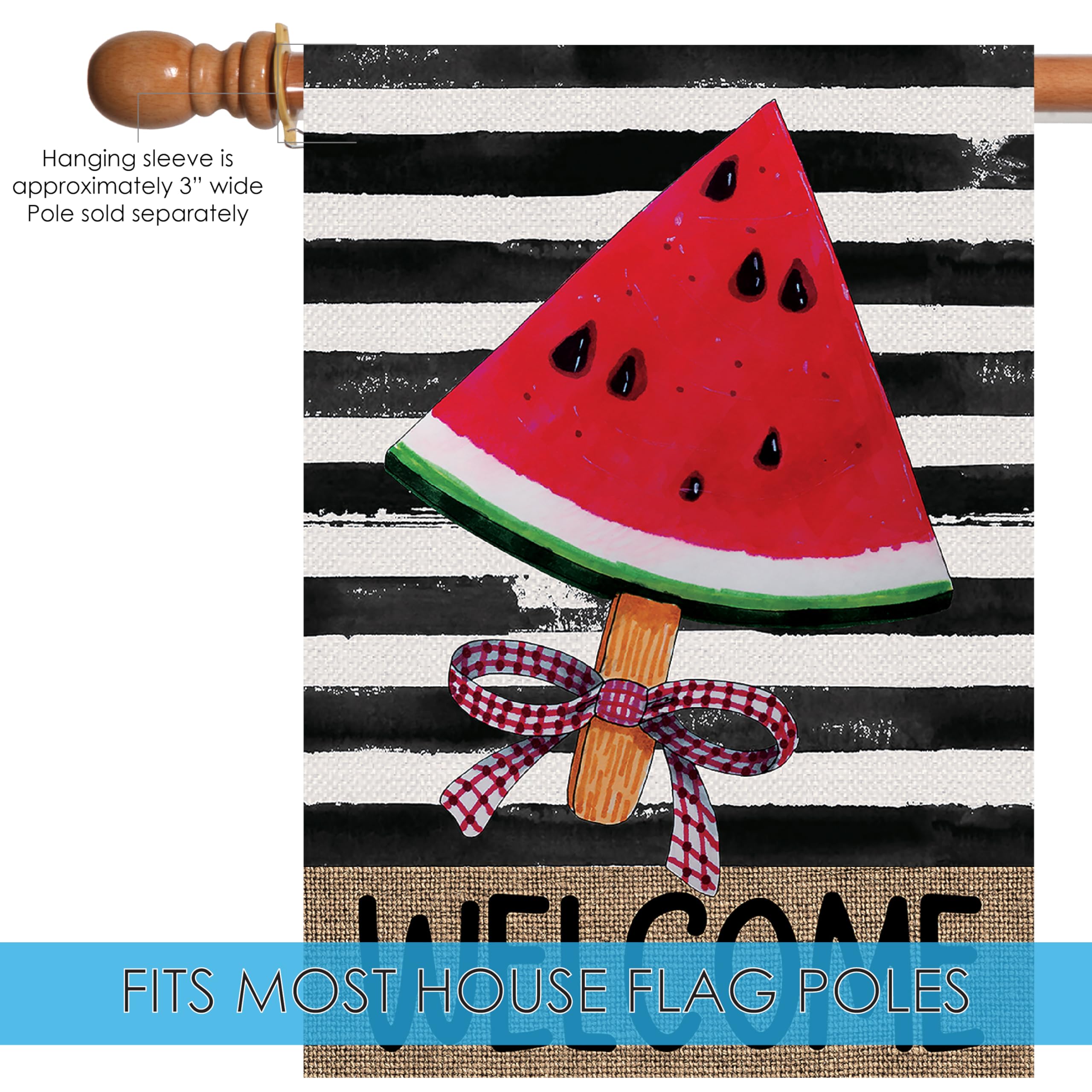 Toland Home Garden 1012697 Welcome Wedge Summer Flag, Double Sided for Outdoor Watermelon House Yard Decoration