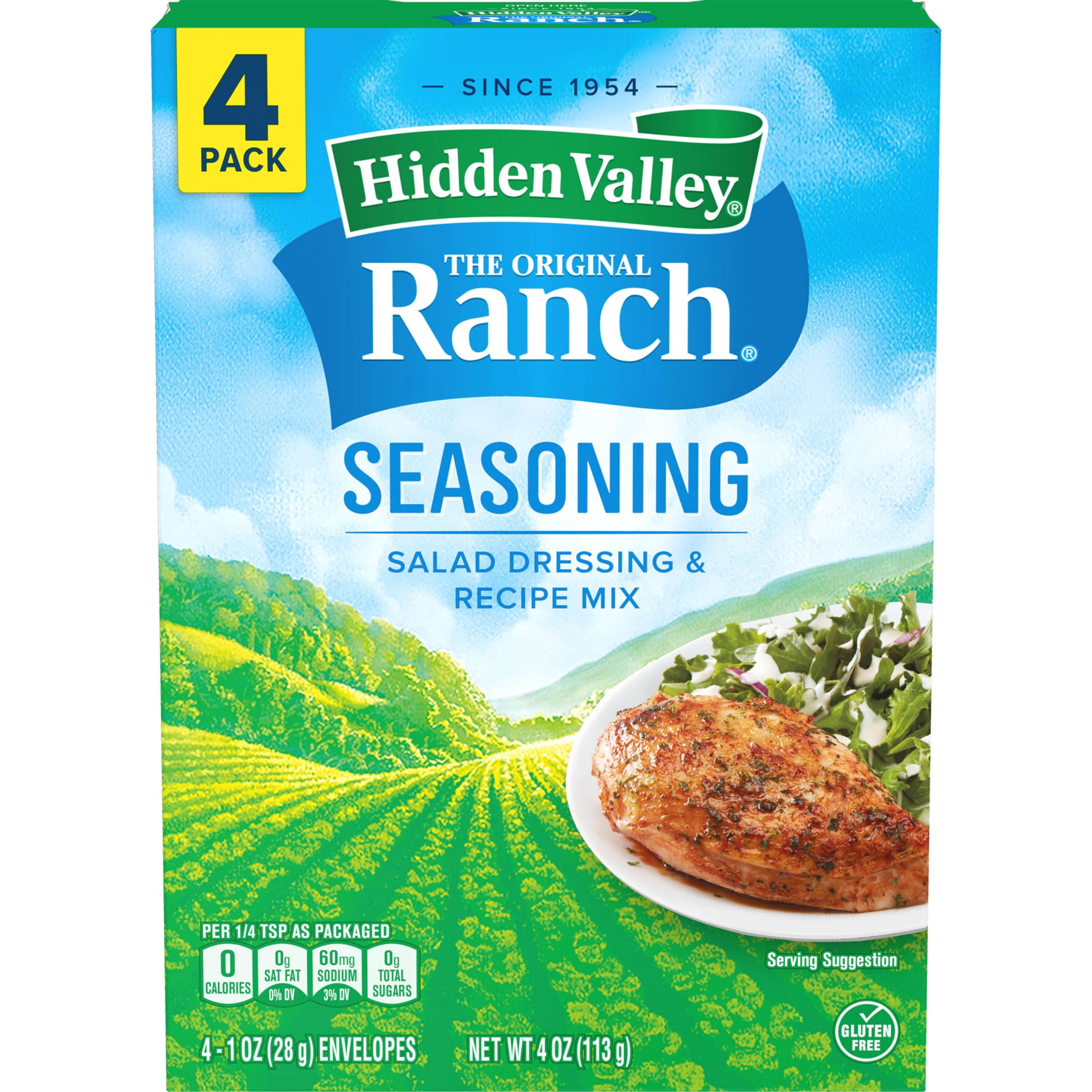 Hidden Valley Original Ranch Salad Dressing and Seasoning Mix, 1 Ounce Packet, Pack of 4 (Package May Vary)