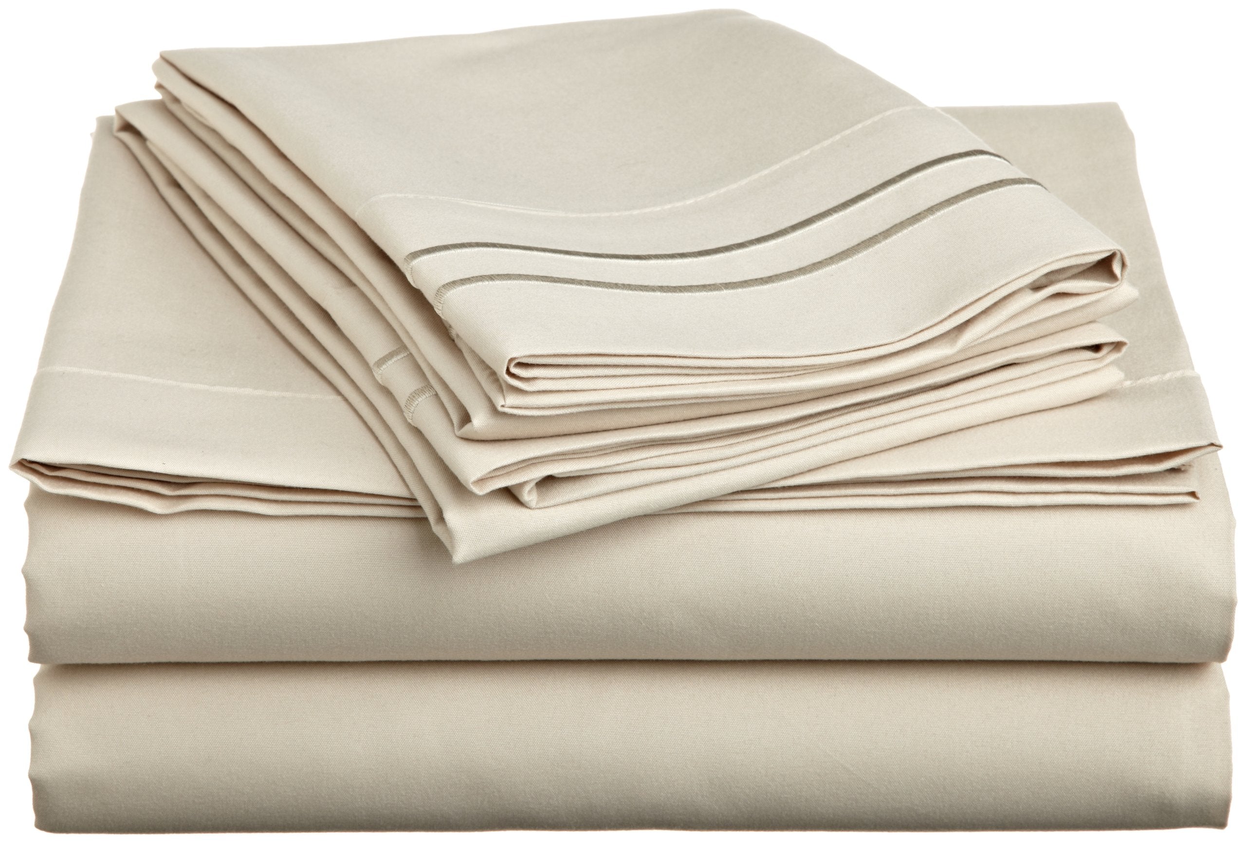 Cathay Home Luxury Soft Microfiber Sheet Set with Embroidered Pillow Cases, Queen, Cream