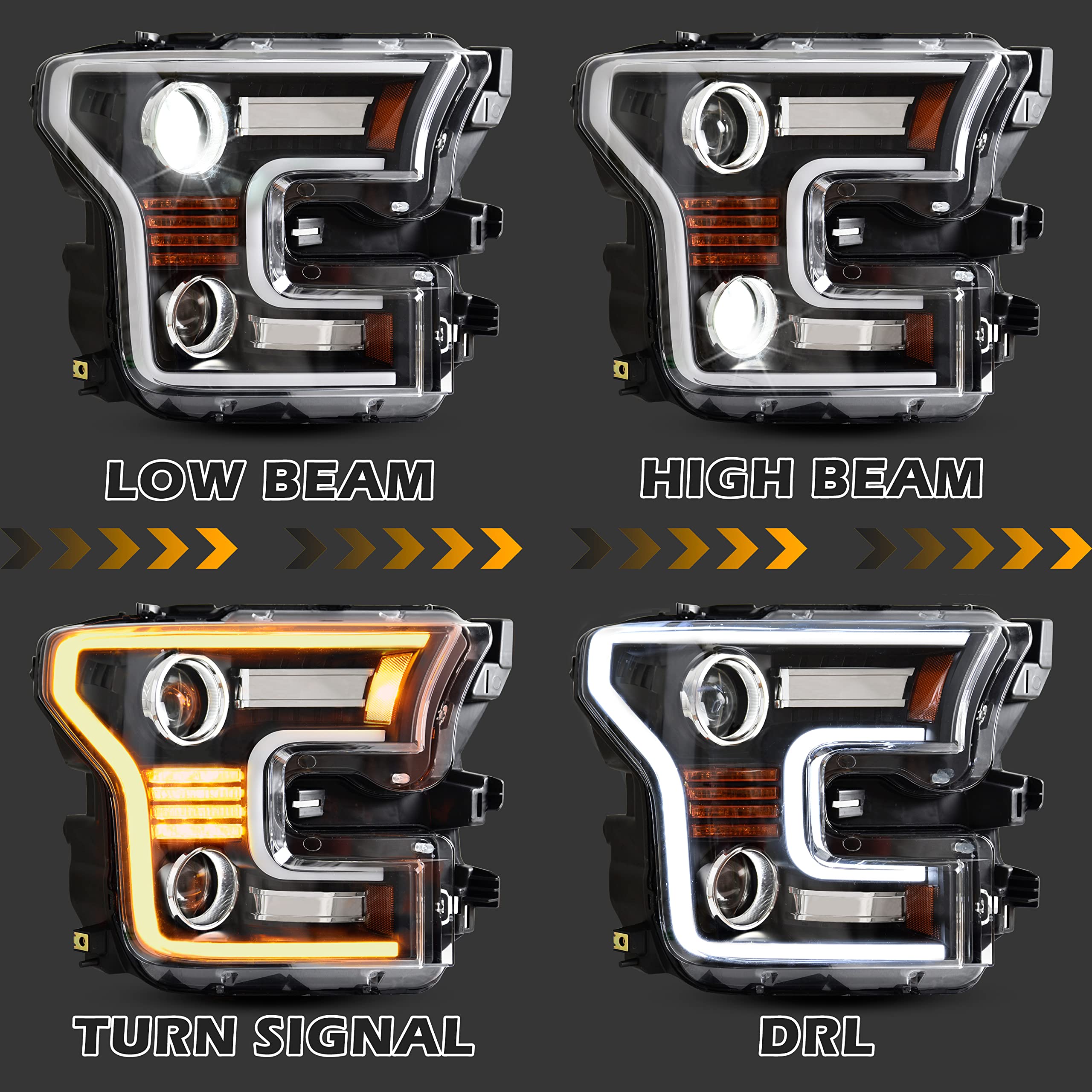 POKIAUTO Full LED Headlights for F150 15-17, DOT Approved LED Headlights Assembly with Switchback DRL Dynamic Animation Sequential Turn Signal for Ford F-150 2015-2017 (2PCS)