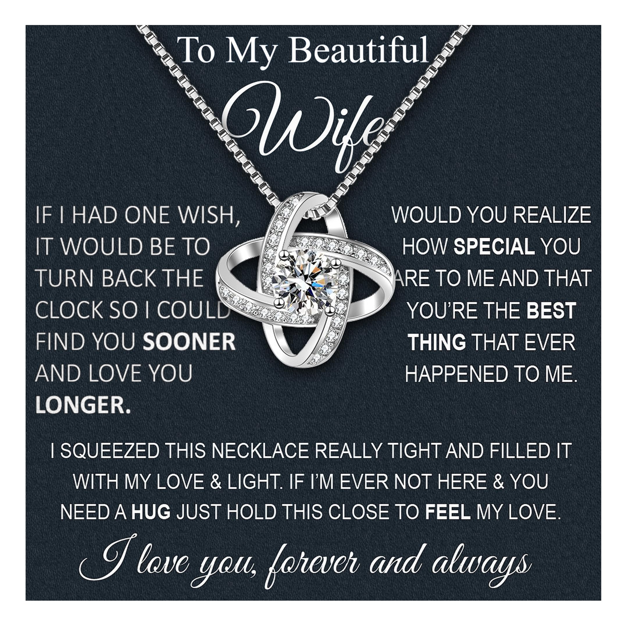 Valentine's gifts Wife Necklace From Husband To My Wife Necklace Soulmate Necklace For Women Future Wife Jewelry Birthday Gifts For Girlfriend Message Card and LED Box, Sterling Silver, Cubic Zirconia