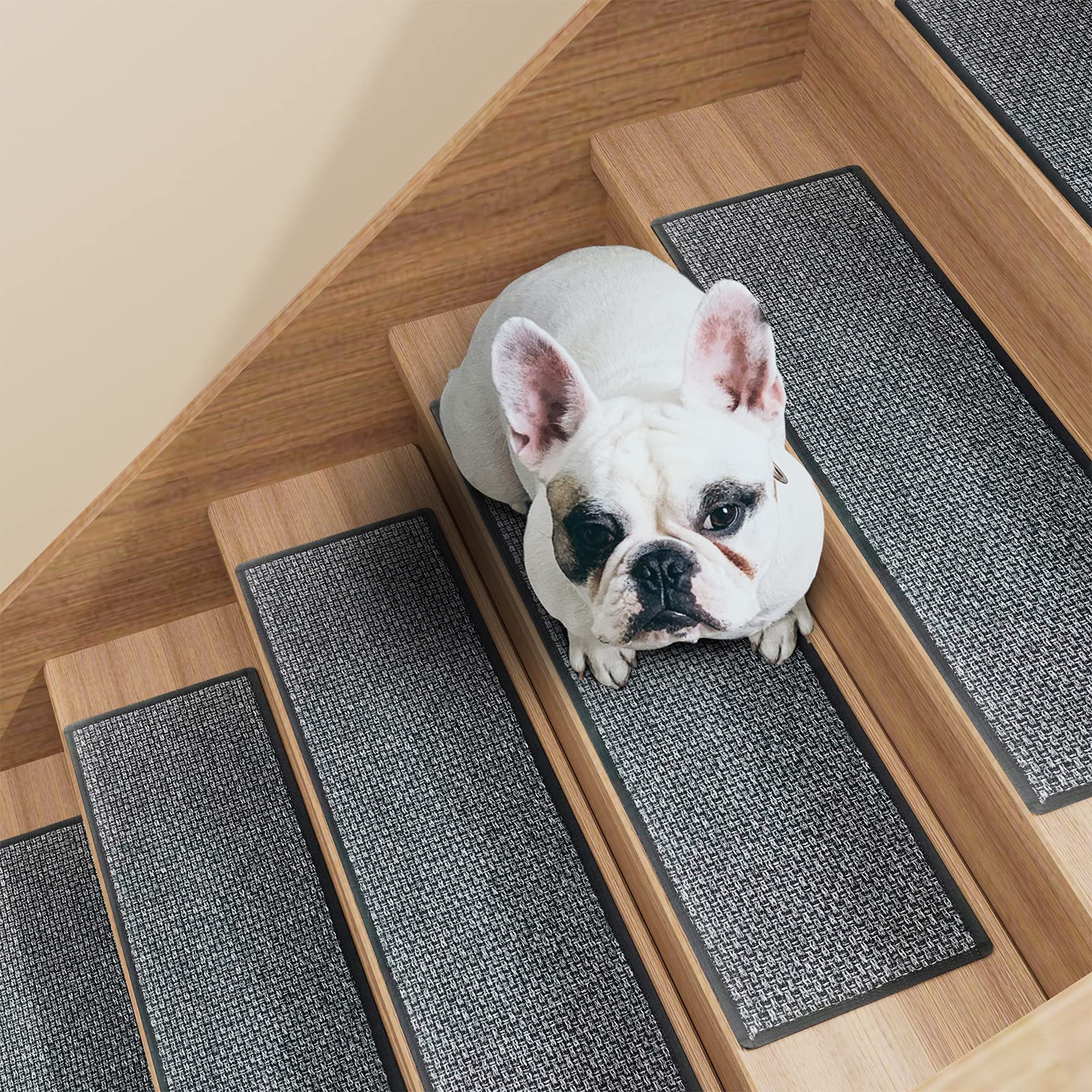 Stair Treads Carpet 4 pcs for Wooden Steps with Non Slip Rubber Backing, 100% Polyester Soft Stairs Resistant Indoor Skid Runner Safety Rugs for Kids Elders and Pets 30" * 8" (Dark Gray)